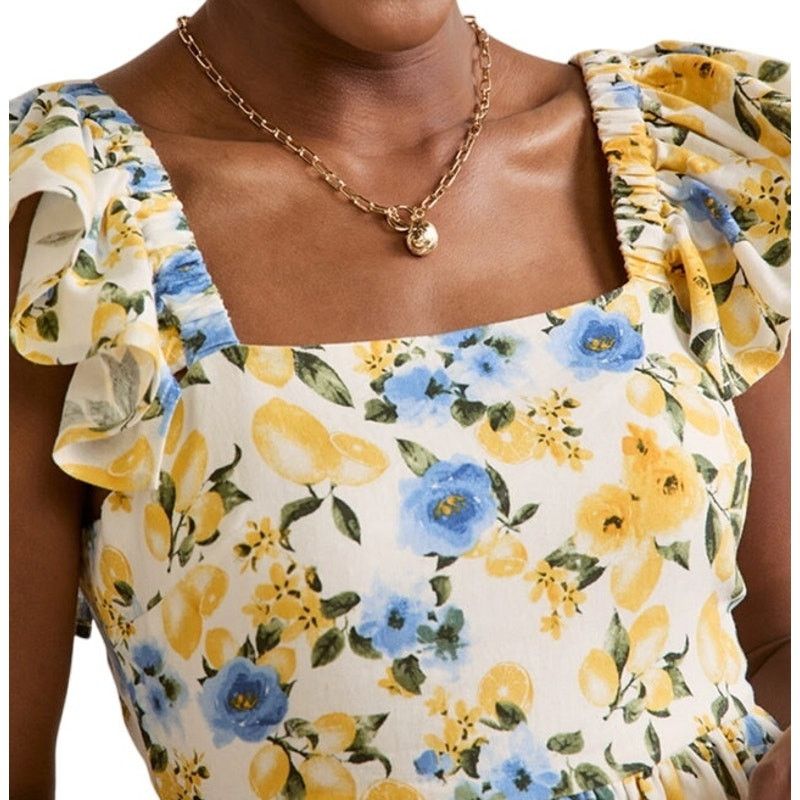 Other Francesca's Yellow Blue Dora Lemon Print Bow Back Mini Dress Size M / US 6-8 / IT 42-44 - 4 Thumbnail