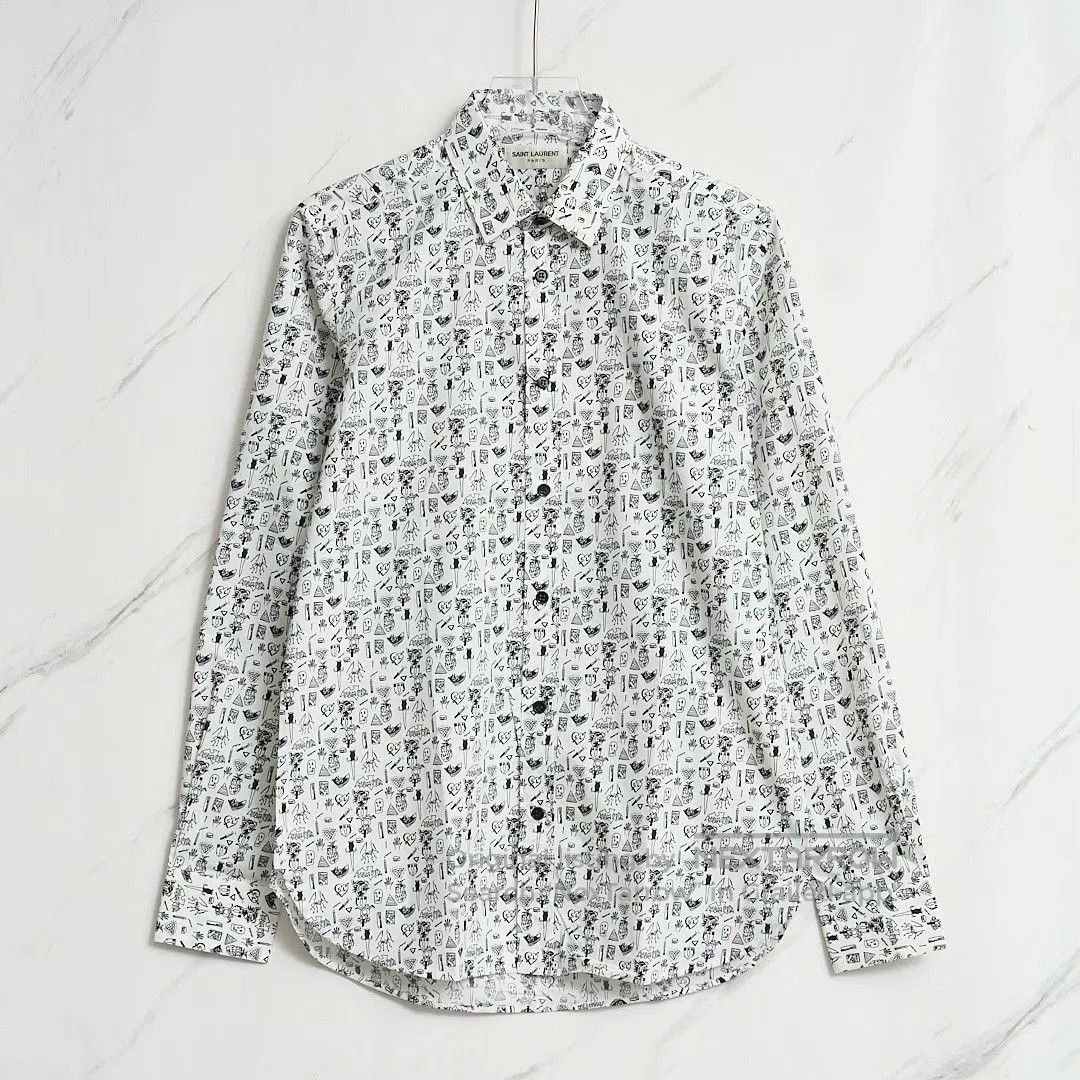 Saint Laurent Paris Saint Laurent Men's White Graphic Shirt. Size US XXS / EU 40 - 1 Thumbnail