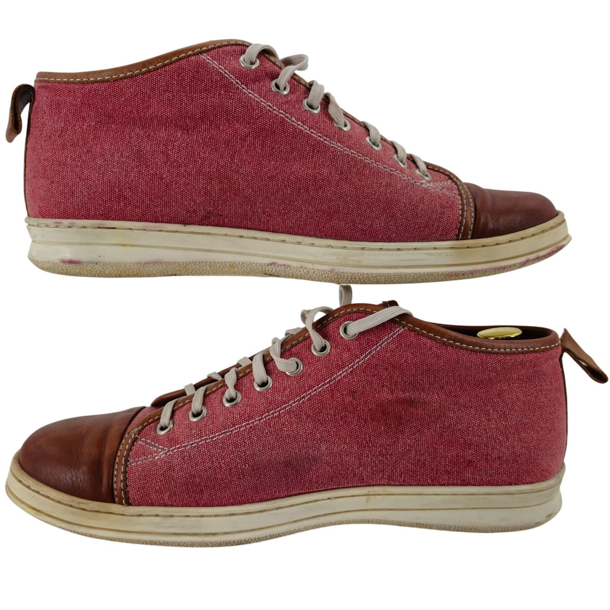 Bruno Magli Bruno Magli Italy Burgundy Brown Canvas Leather Mid Sneakers Size US 7 / EU 40 - 6 Thumbnail