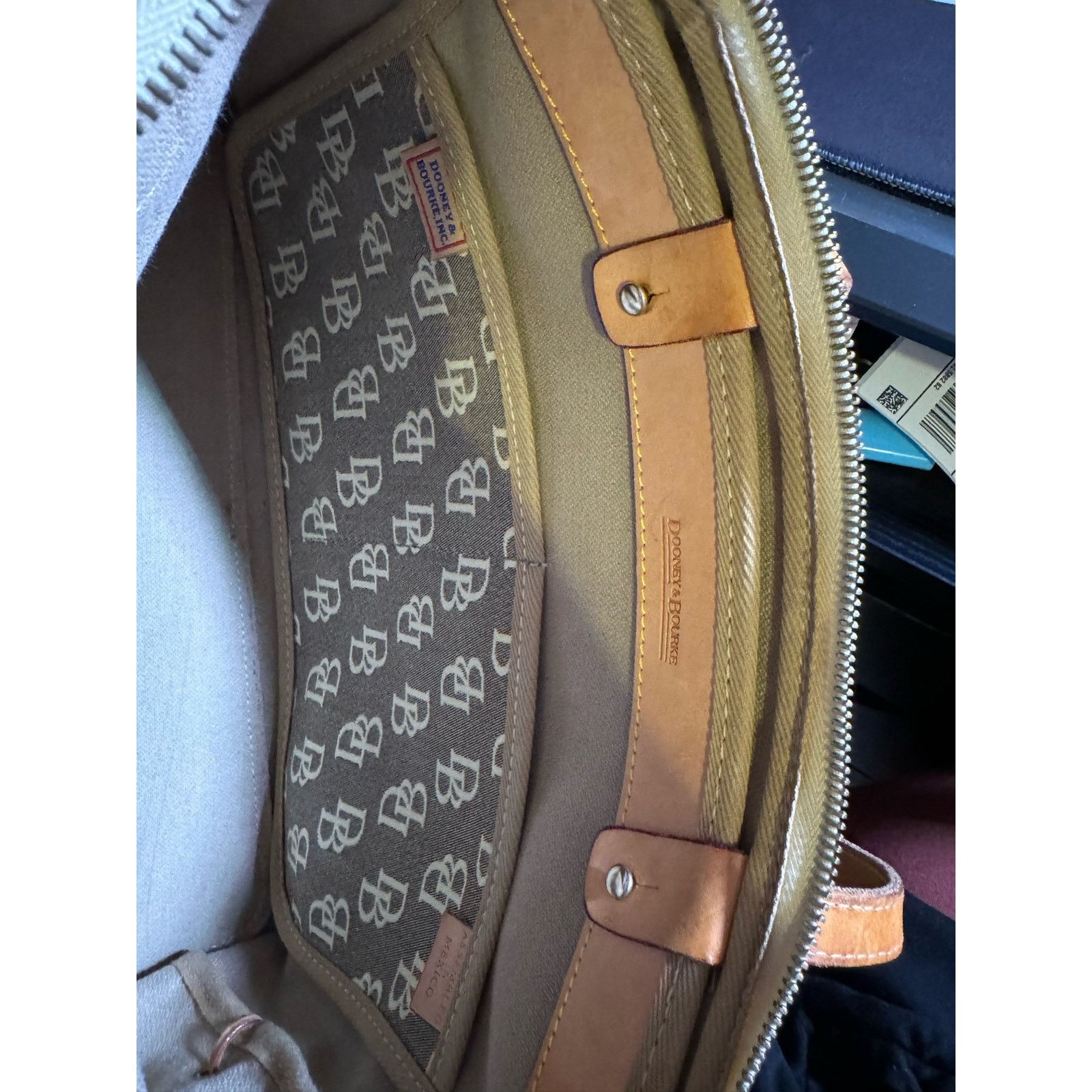 Dooney & Bourke Dooney & Bourke Dark Grey Logo w/ Leather Trim & Tassels EUC Size ONE SIZE - 14 Thumbnail