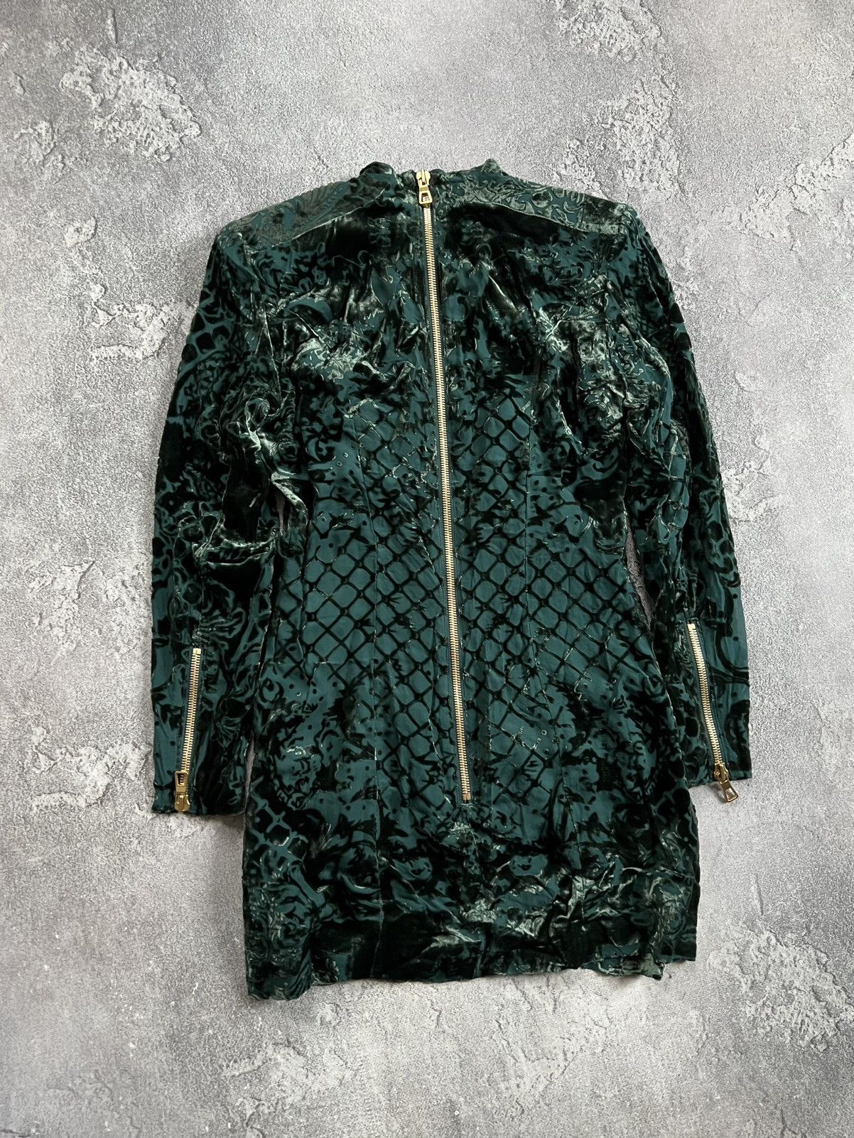 BALMAIN X H&M Velvet Green Zip Dress Tunic Sz 40 US 10 Silk