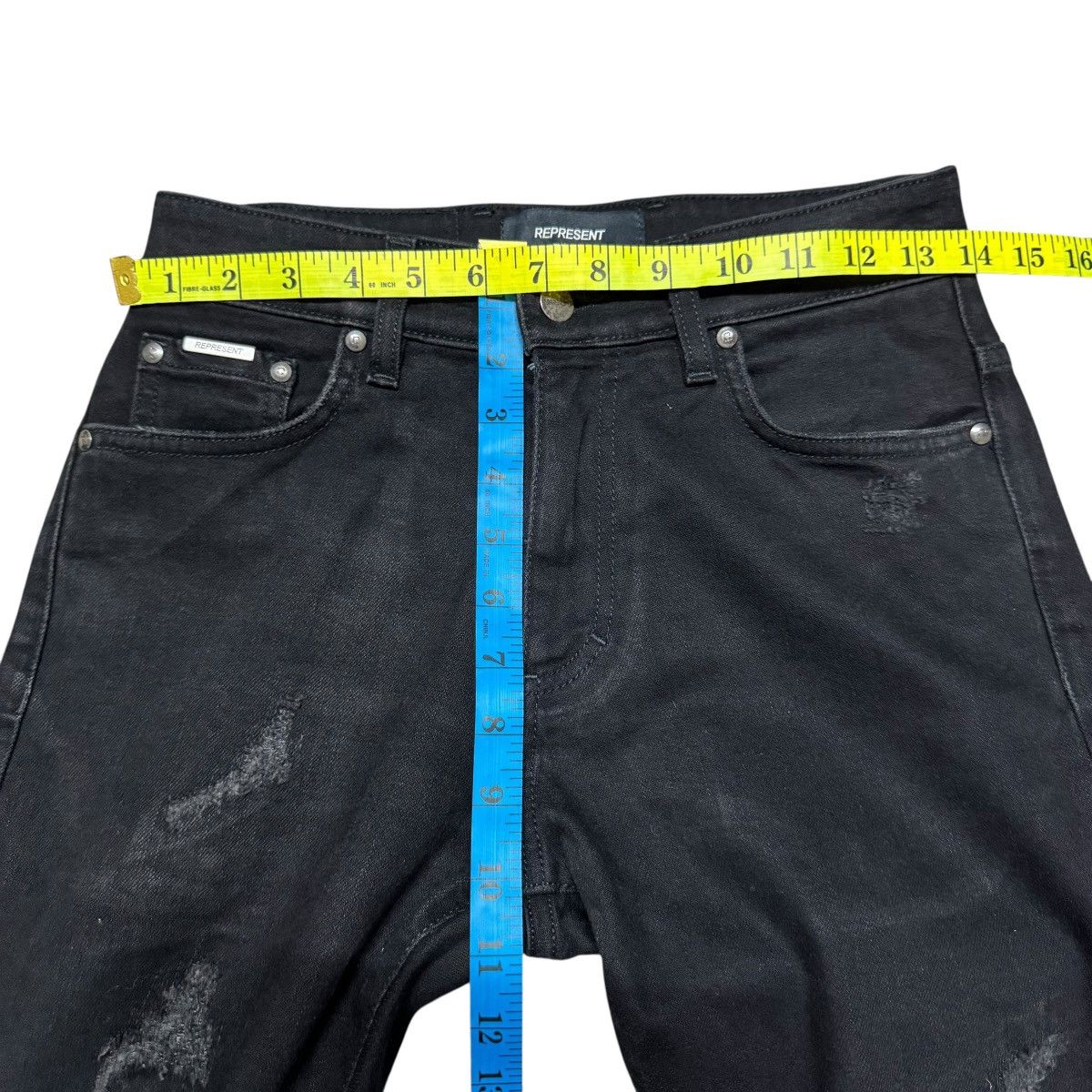 Represent Clo. Represent Jet Black Repairer Denim Jeans Size US 28 / EU 44 - 20 Thumbnail