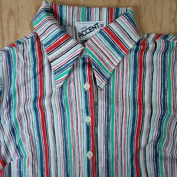 Vintage Vintage Miss Accent Wavy Stripes Polyester Disco Shirt Size XL / US 12-14 / IT 48-50 - 1 Thumbnail