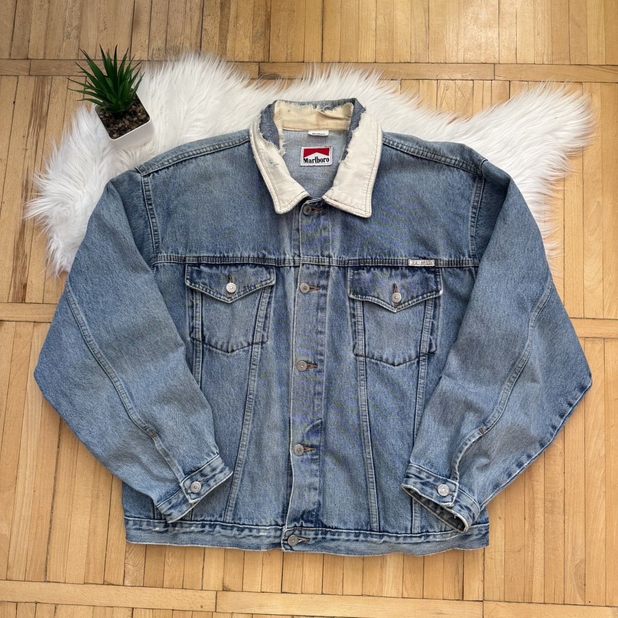 Marlboro 📌 Vintage 90s Marlboro Distressed Denim Y2K Crazy Jacket Size US L / EU 52-54 / 3 - 1 Thumbnail