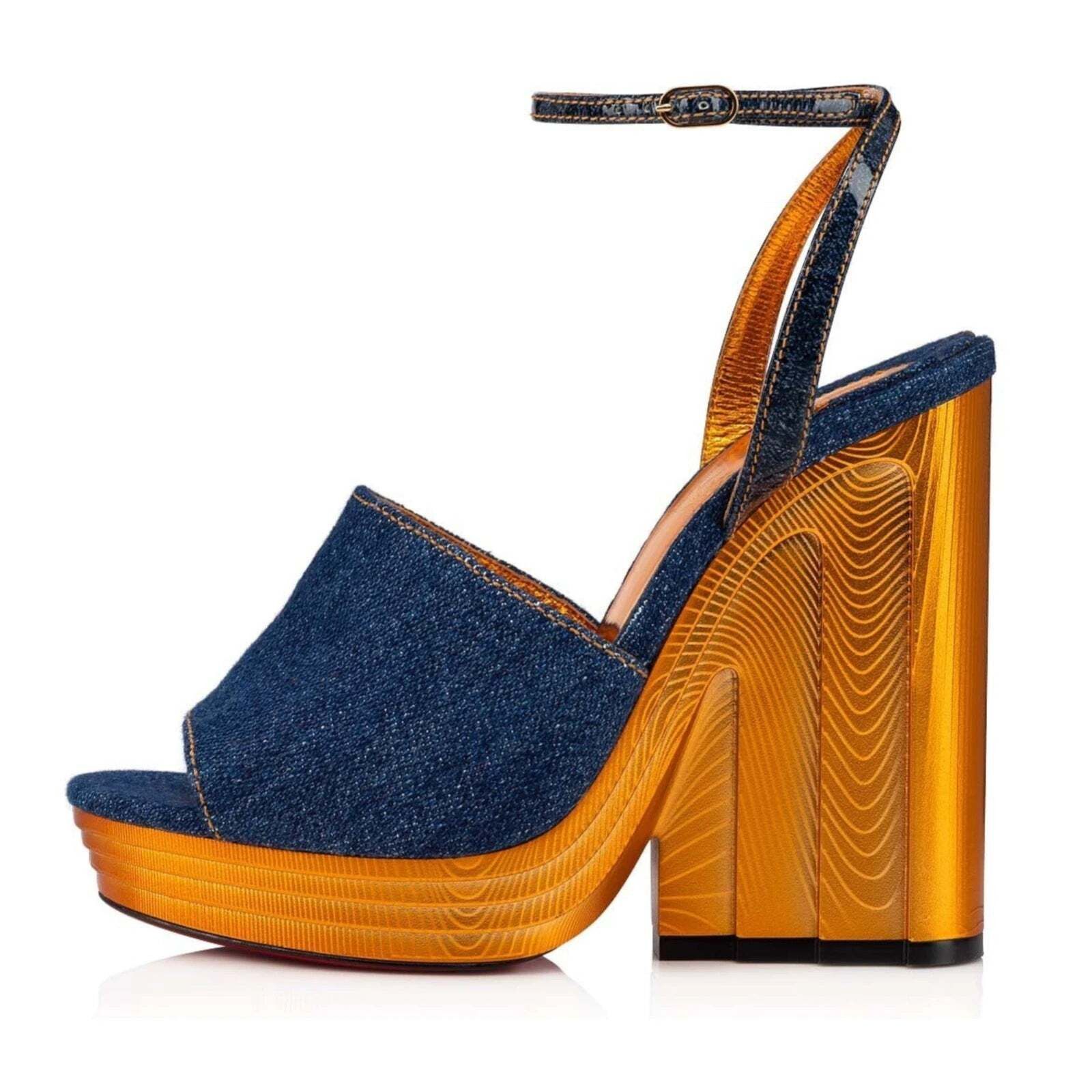 Christian Louboutin Mira Colunata 120 Denim Platform Wedge Sandal Heel Pump 36 Size US 6 / IT 36 - 3 Thumbnail