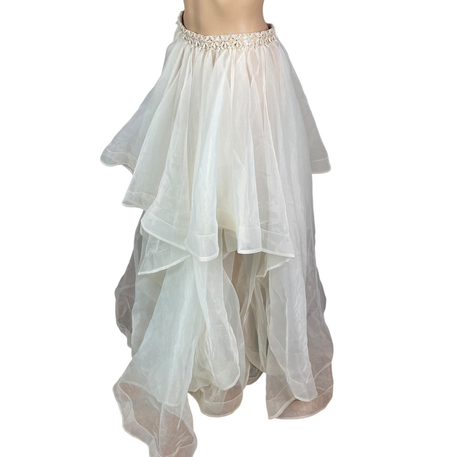 Neiman Marcus Terani Couture Ivory Beaded Ruffle Tiered Maxi Skirt SZ 8 Size 30" / US 8 / IT 44 - 9 Thumbnail