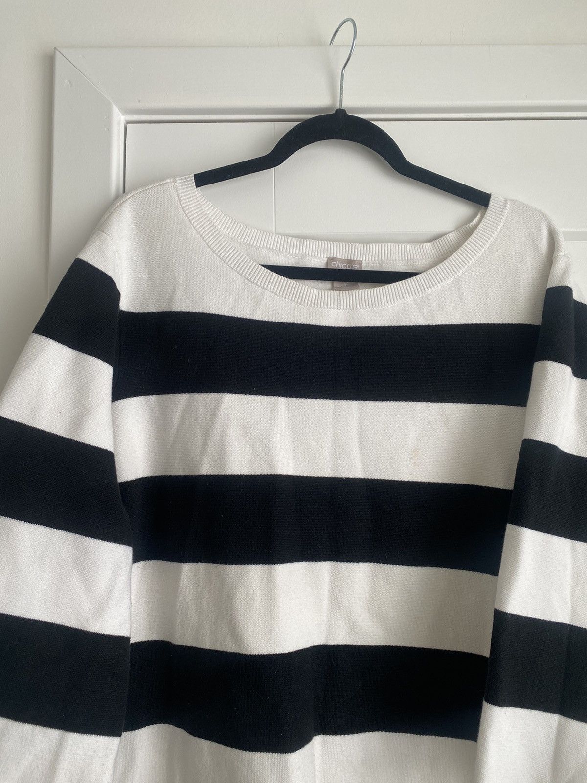Chicos Chico's Womens Sweater Size XXL Black White Striped Sleeve Size XXL / US 16-18 / IT 52-54 - 4 Thumbnail