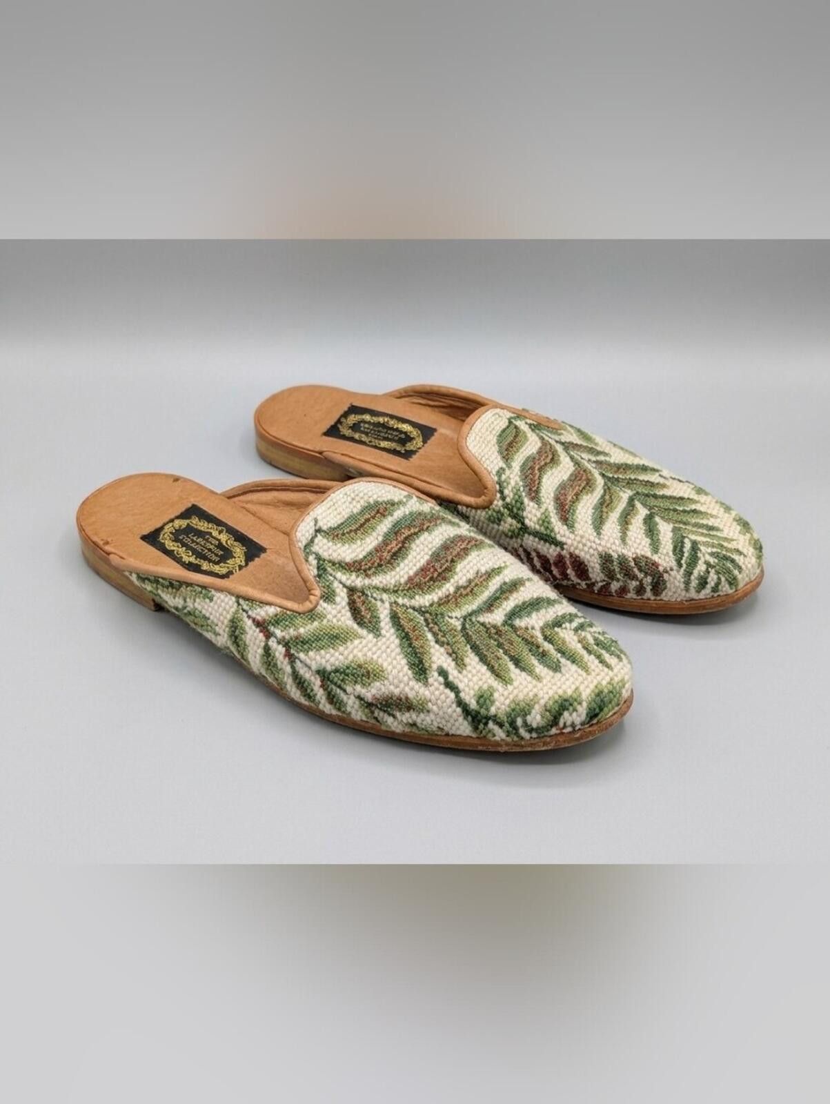 Other Embroidered Leaf Slip-On Mules in Green and Tan Size US 9 / IT 39 - 1 Thumbnail