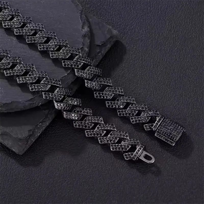 Jewelry 15MM Cuban Link Chain 2Row Black Iced Out Necklace Size ONE SIZE - 3 Thumbnail
