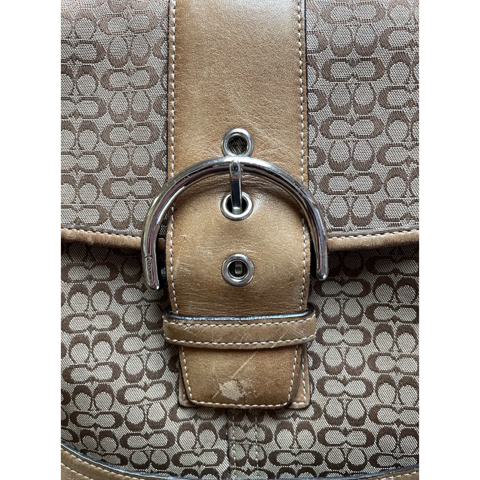 Coach VINTAGE Coach Soho Shoulder Bag Women Small Brown Suede Canvas Leather Signature C Size ONE SIZE - 2 Thumbnail