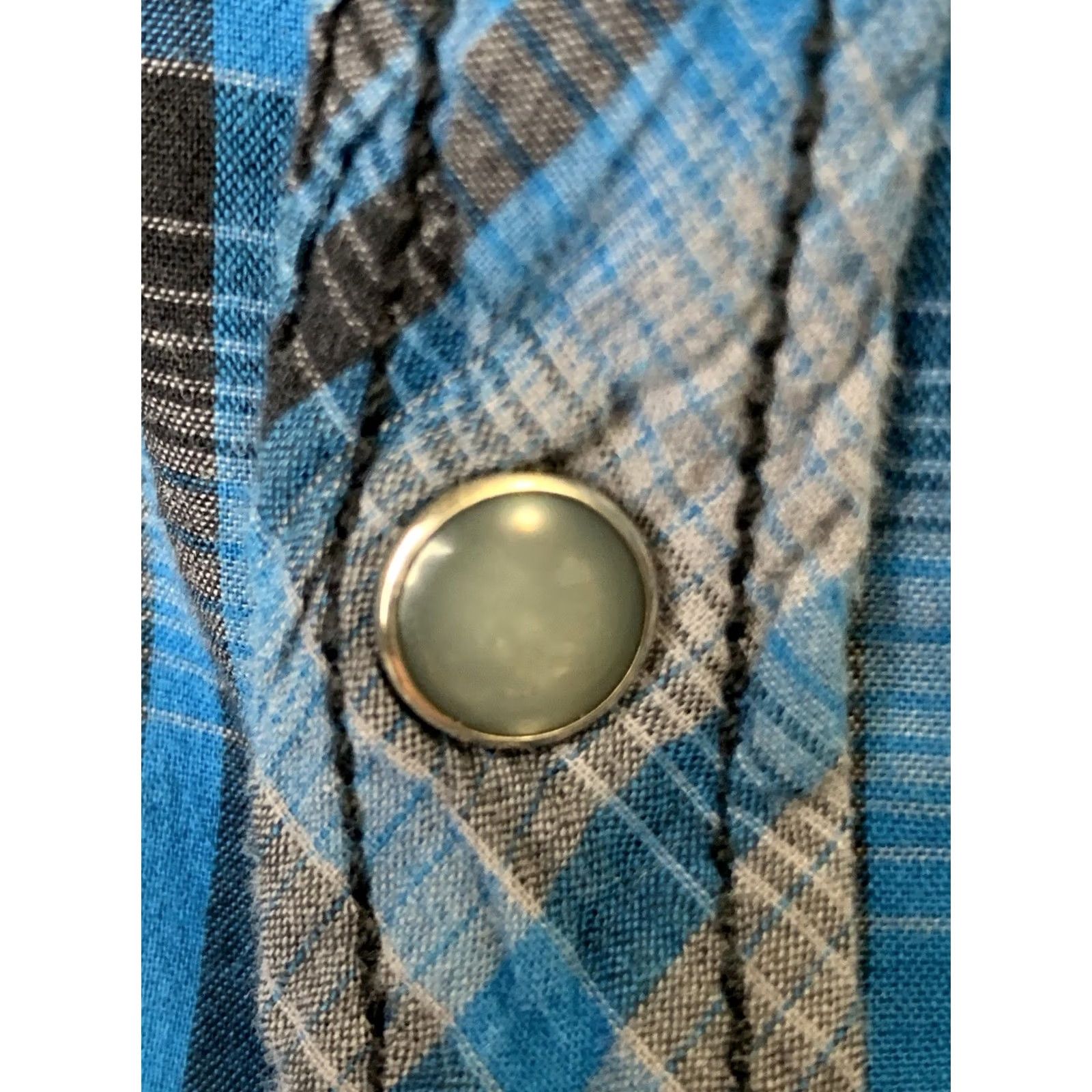 Roar Roar Benson Shirt Mens Large Blue Plaid Embroidered Zip Snap Button-Up Long Sleeve College Casual Vintage Style Fashion Grunge Rock 90s Mens Size US L / EU 52-54 / 3 - 7 Thumbnail