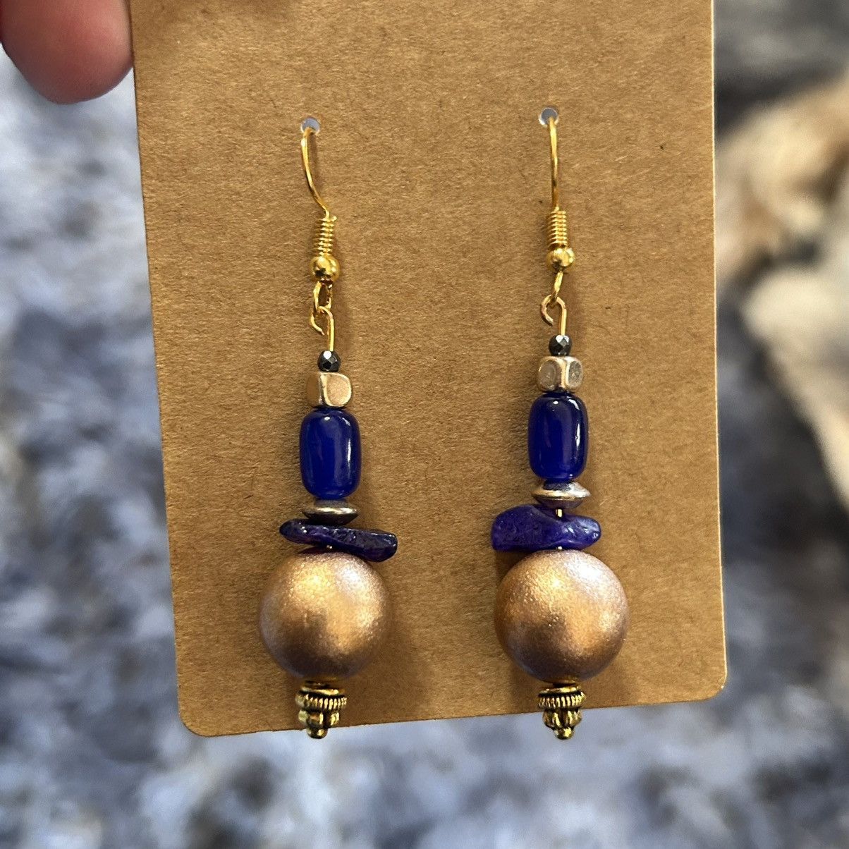 Handmade Handcrafted elegant matte vintage bead blue cat eye earrings Size ONE SIZE - 2 Thumbnail