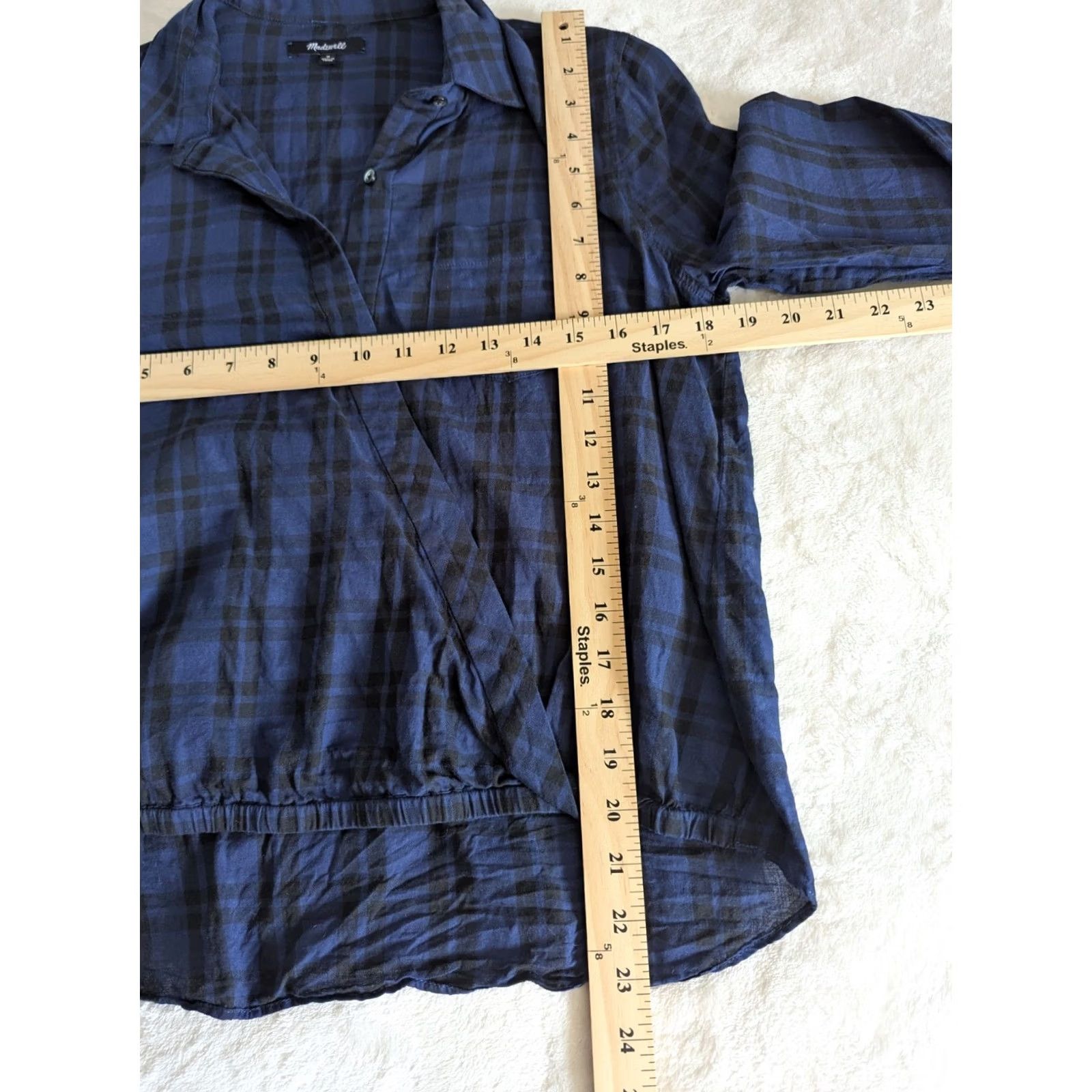 Vintage Madewell Plaid Surplice Top Blue & Black Long Sleeve Women's Casual M Size M / US 6-8 / IT 42-44 - 3 Thumbnail