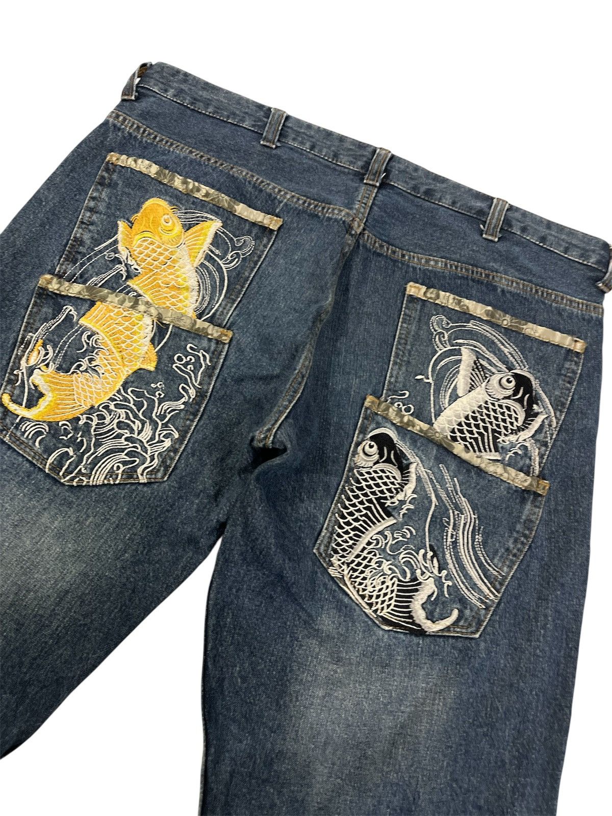 Other Japanese Fish Koi Dominate Embrodery Double Pocket Jeans Size US 40 / EU 56 - 4 Thumbnail