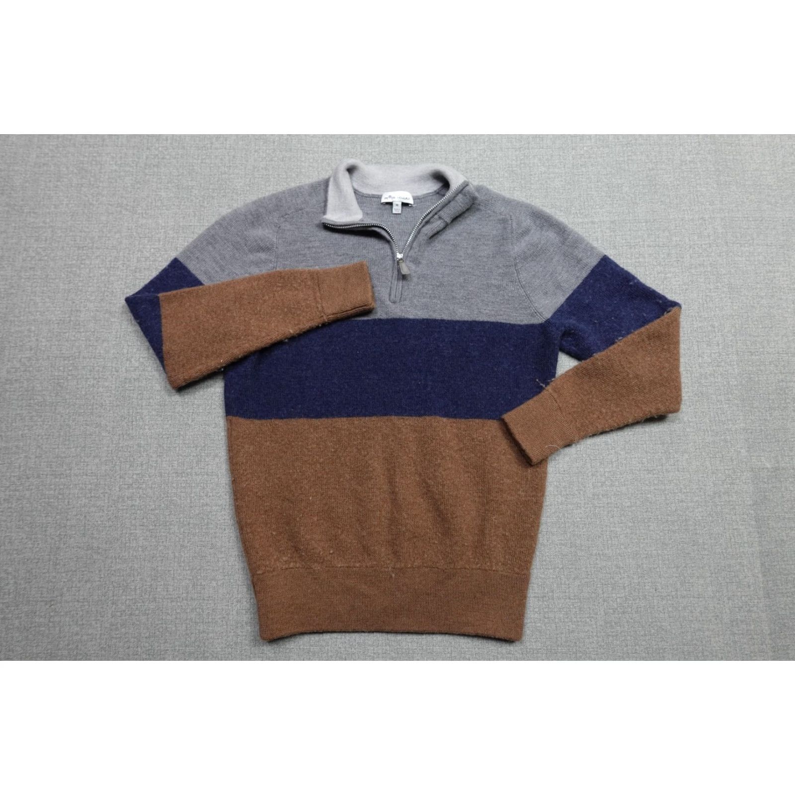 Peter Millar VINTAGE Peter Millar Quarter Zip Sweater Mens M Gray Brown Wool 1/4 Zip Mock Neck Knit Striped Zipper Casual Mens Size US M / EU 48-50 / 2 - 3 Thumbnail
