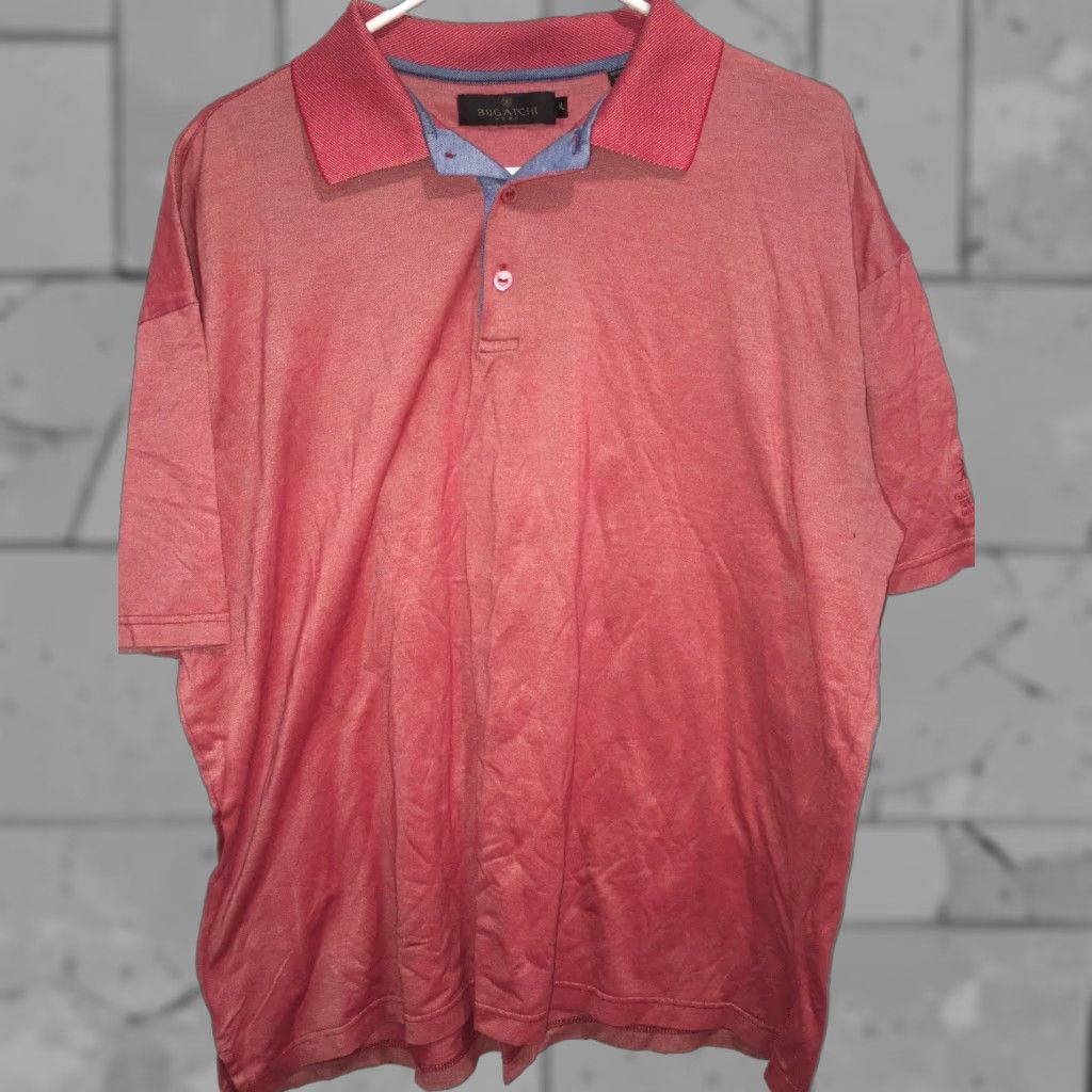 BUGATCHI Bugatchi Vomo Red Polo Blue Accents Mens XL 100% Mercerise Cotton Solid Short Sleeve Collared Classic Regular Polo Size US XL / EU 56 / 4 - 1 Thumbnail