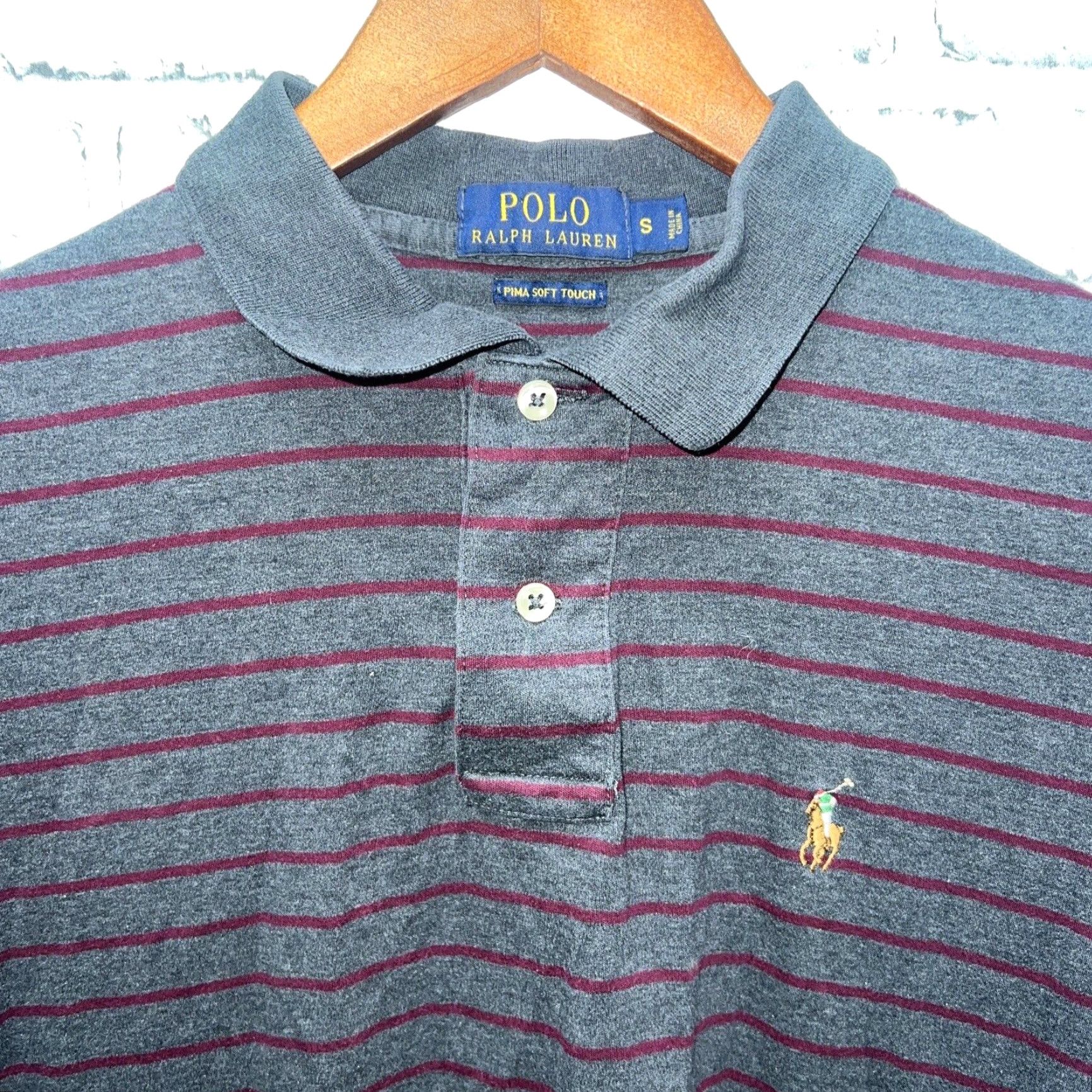 Ralph Lauren VINTAGE Ralph Lauren Polo Shirt Men S Gray Striped Pima Soft 90s Size US S / EU 44-46 / 1 - 2 Thumbnail