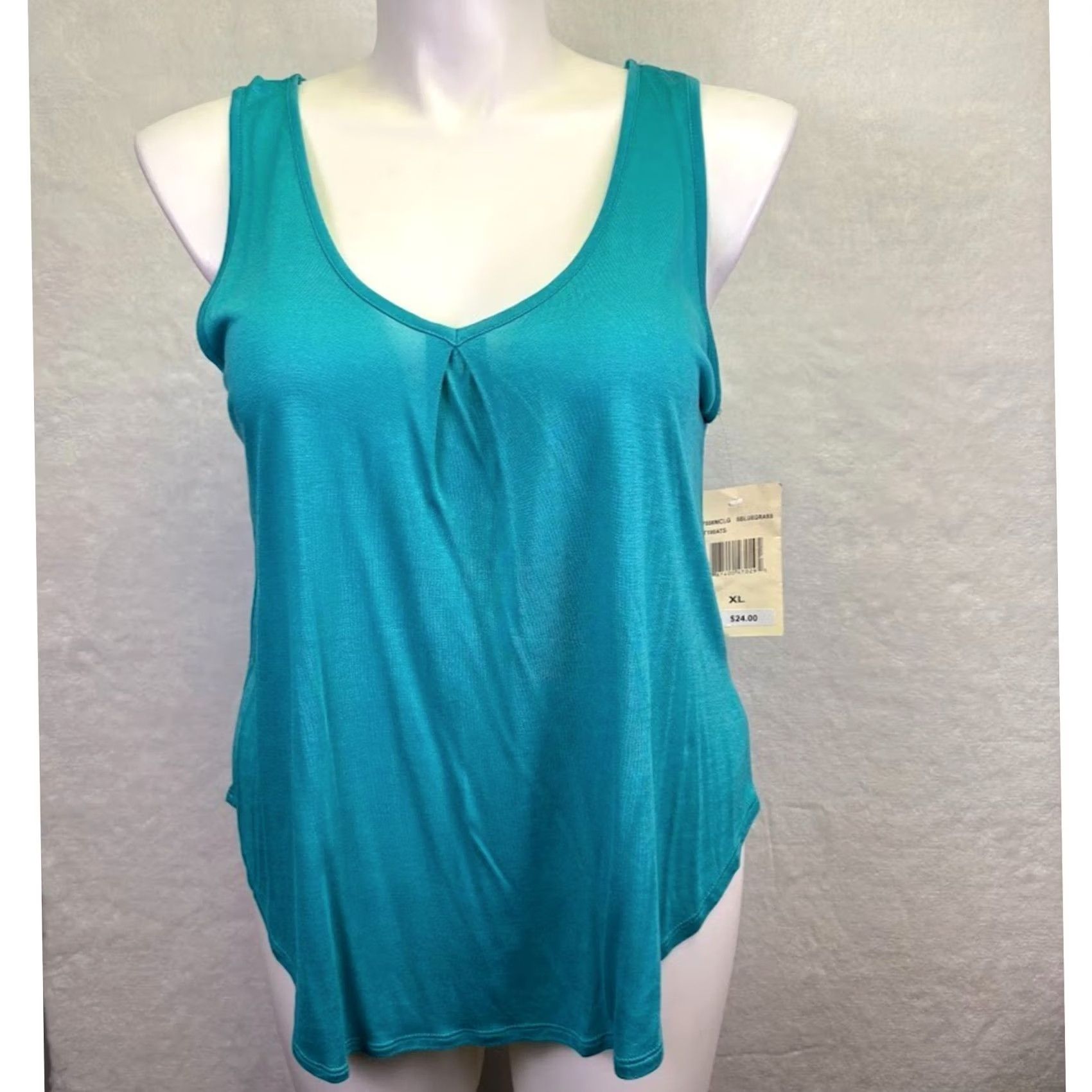 Vintage Eyeshadow Ruched Racerback Embroidered Tunic Turquoise Blue Size XL Tank Cami Womens V-Neckline Sleeveless Casual 100% Rayon Size XL / US 12-14 / IT 48-50 - 2 Thumbnail