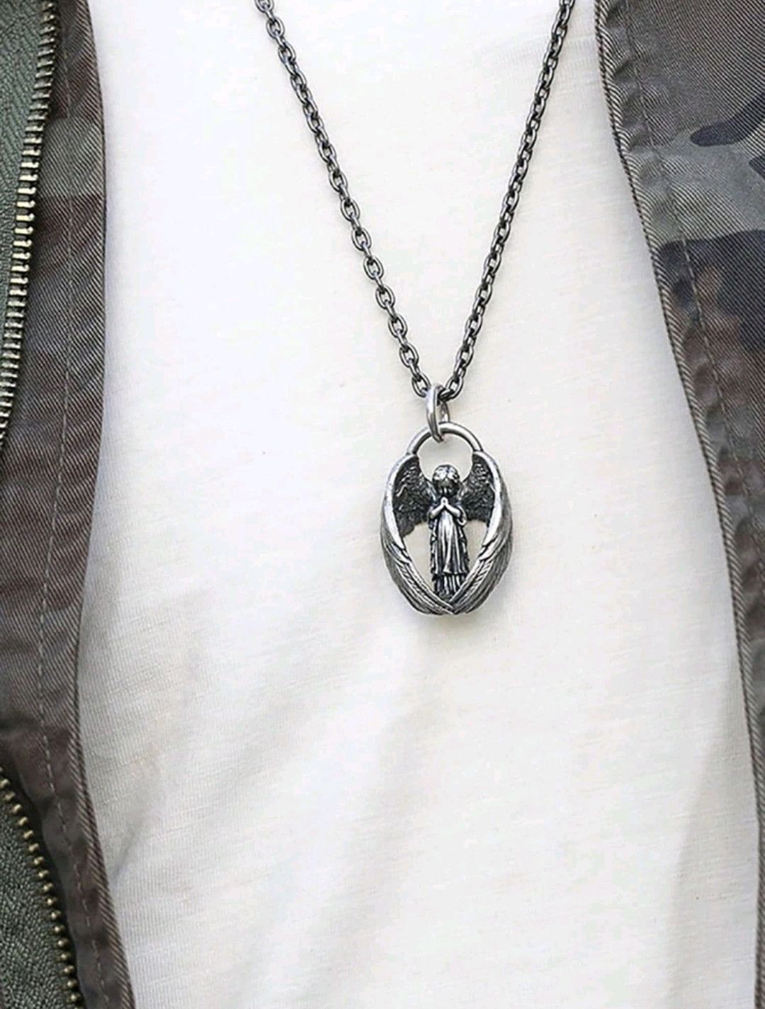 Jewelry Angel Decor Oval Pendant Necklace Size ONE SIZE - 1 Thumbnail