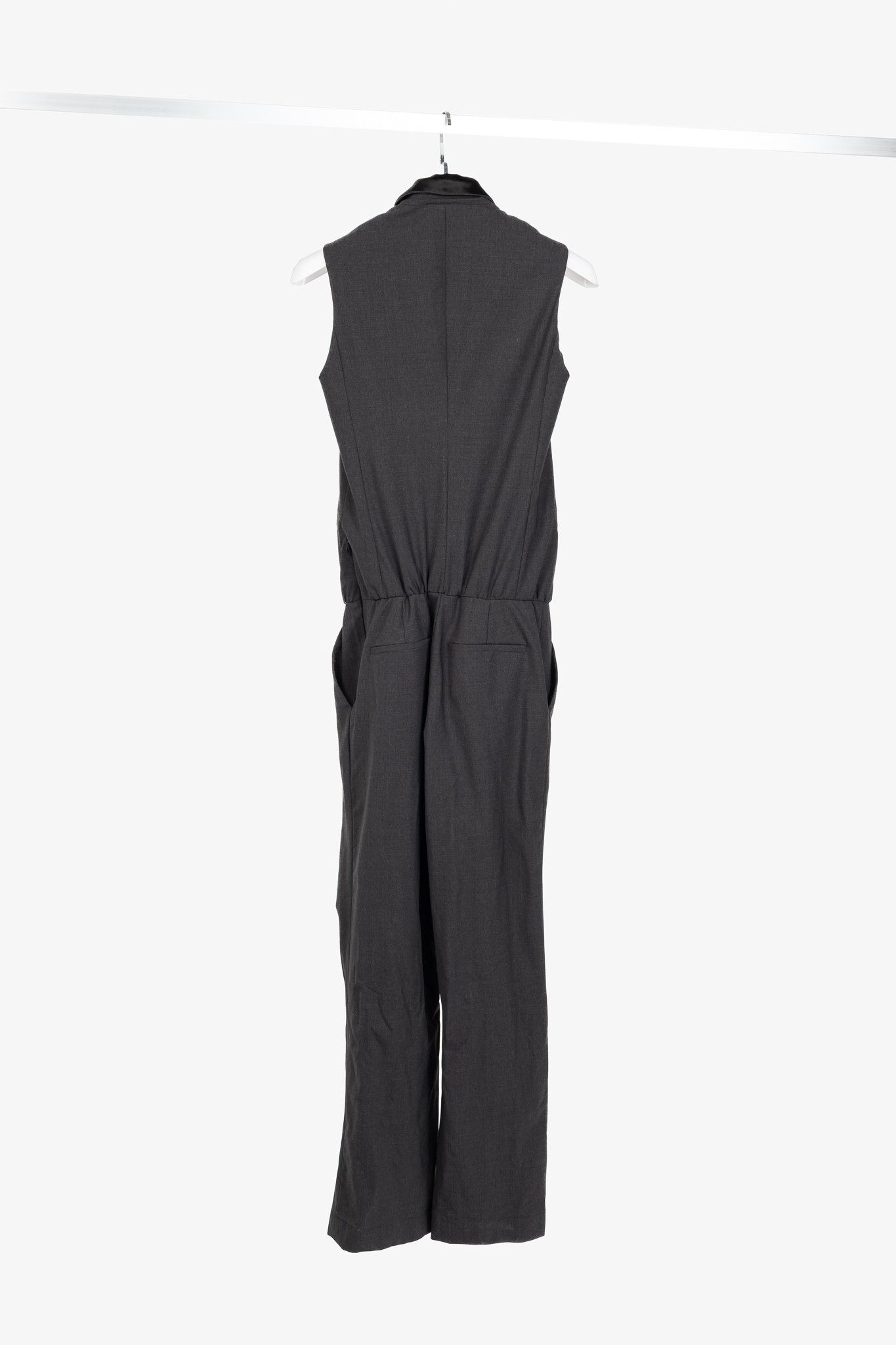 Brunello Cucinelli Brunello Cucinelli Grey Stretch-Wool Satin-Lapel Jumpsuit Size 28" / US 6 / IT 42 - 2 Thumbnail