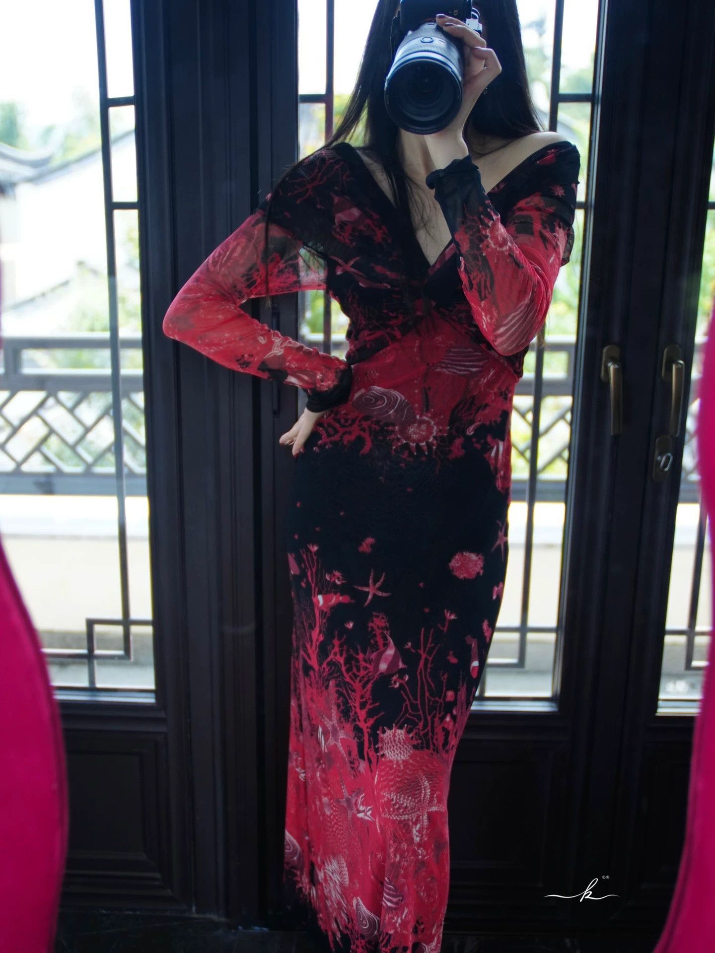 Jean Paul Gaultier JPG 1999 Vintage Red Black Underwater Tulle Dress Size S / US 4 / IT 40 - 6 Thumbnail