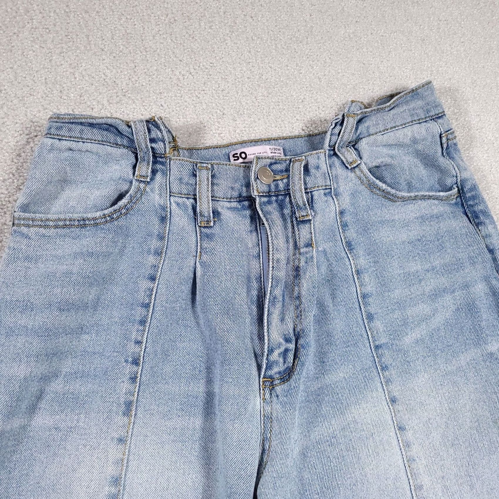 Vintage SO Pieced Angled Wide Leg Jeans High Rise Women's 11/30W Hippie Festival Grunge 90s Y2k Hippie Western Mom Cowgirl Distressed Blue Denim Jeans Women Size 32" / US 10 / IT 46 - 4 Thumbnail