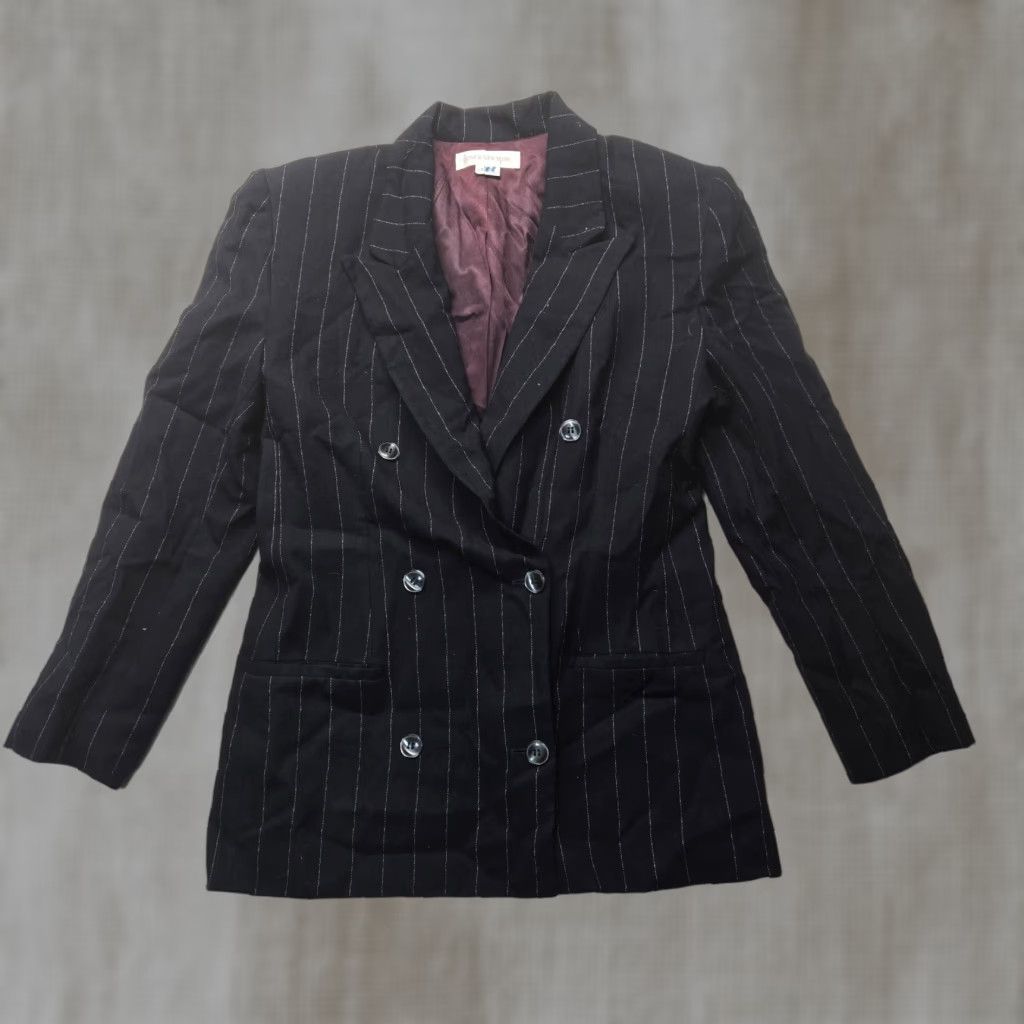 Jones New York Jones New York Blazer Womens 12 Black Striped Collared Floral Lined Jacket Poly Size XL / US 12-14 / IT 48-50 - 1 Thumbnail