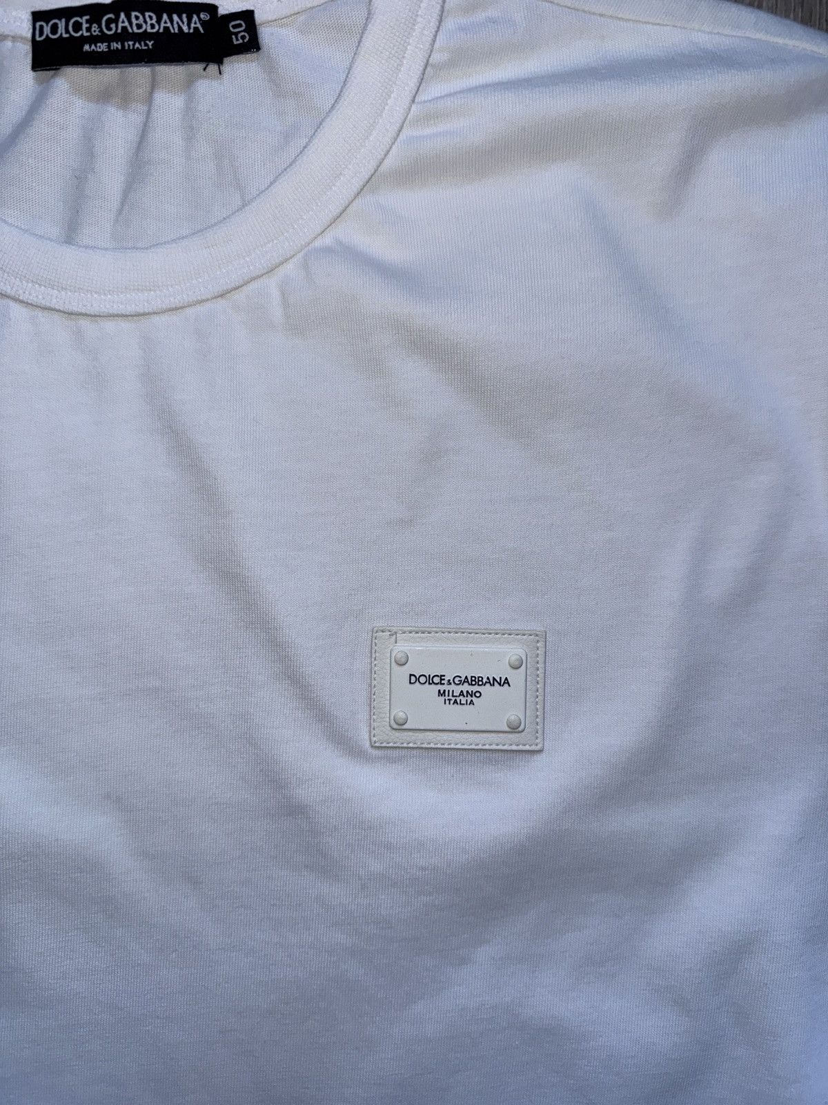 Dolce & Gabbana Dolce & Gabbana White Logo Plaque Cotton Crew Neck T-shirt Size US XL / EU 56 / 4 - 3 Thumbnail