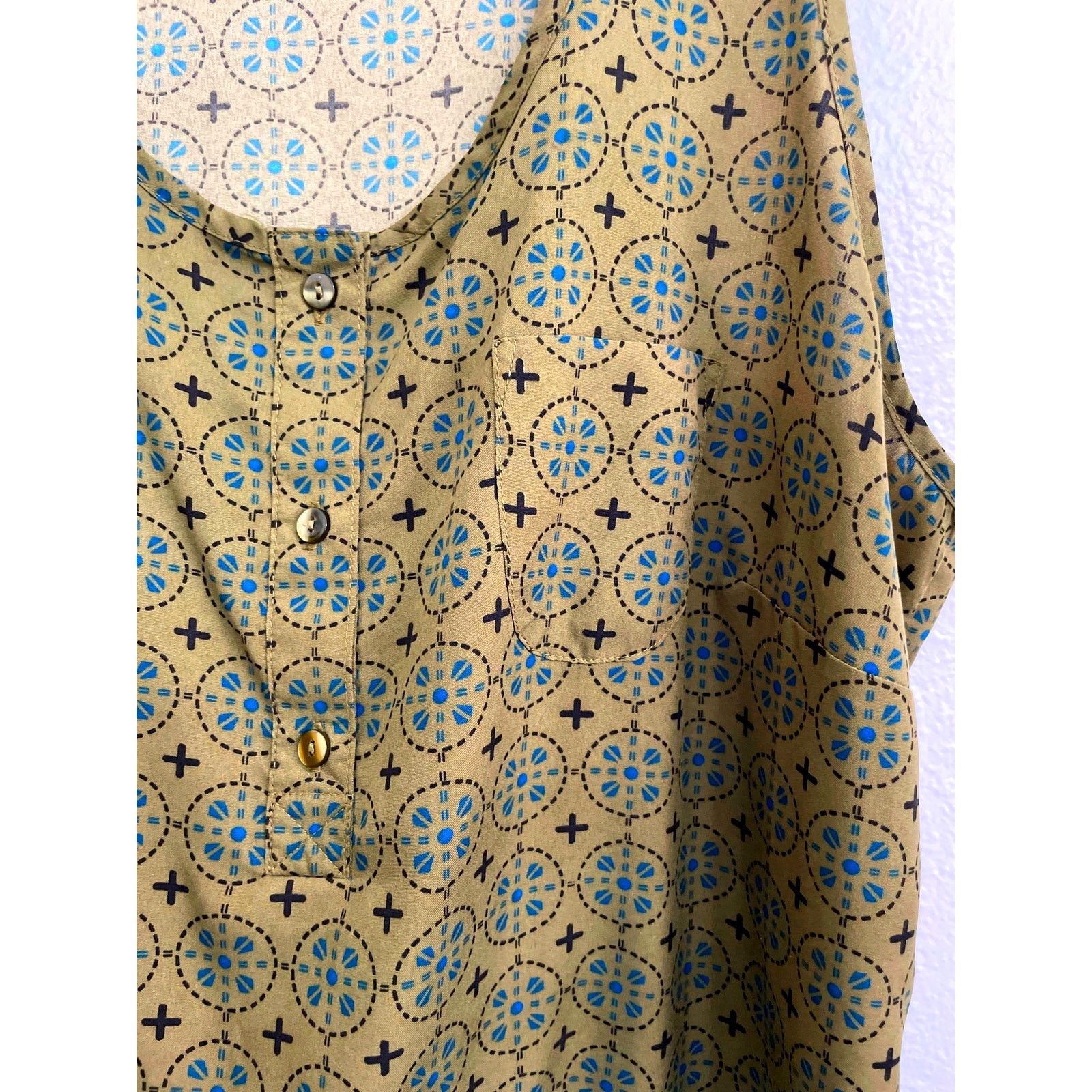 Gap Gap Women's Sleeveless Olive Green Blue Floral Racerback Size L / US 10 / IT 46 - 2 Thumbnail