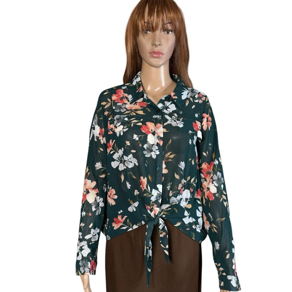 Adrianna Papell NWT New $89 Adrianna Papell Floral Long Sleeve Front Tie Gr Size L / US 10 / IT 46 - 1 Thumbnail