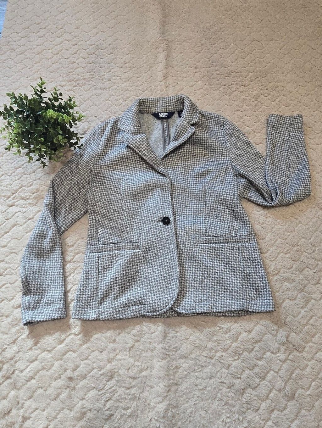 Lands' End Lands' End Gray Houndstooth Knit Classic Preppy Academia Off Size S / US 4 / IT 40 - 1 Thumbnail