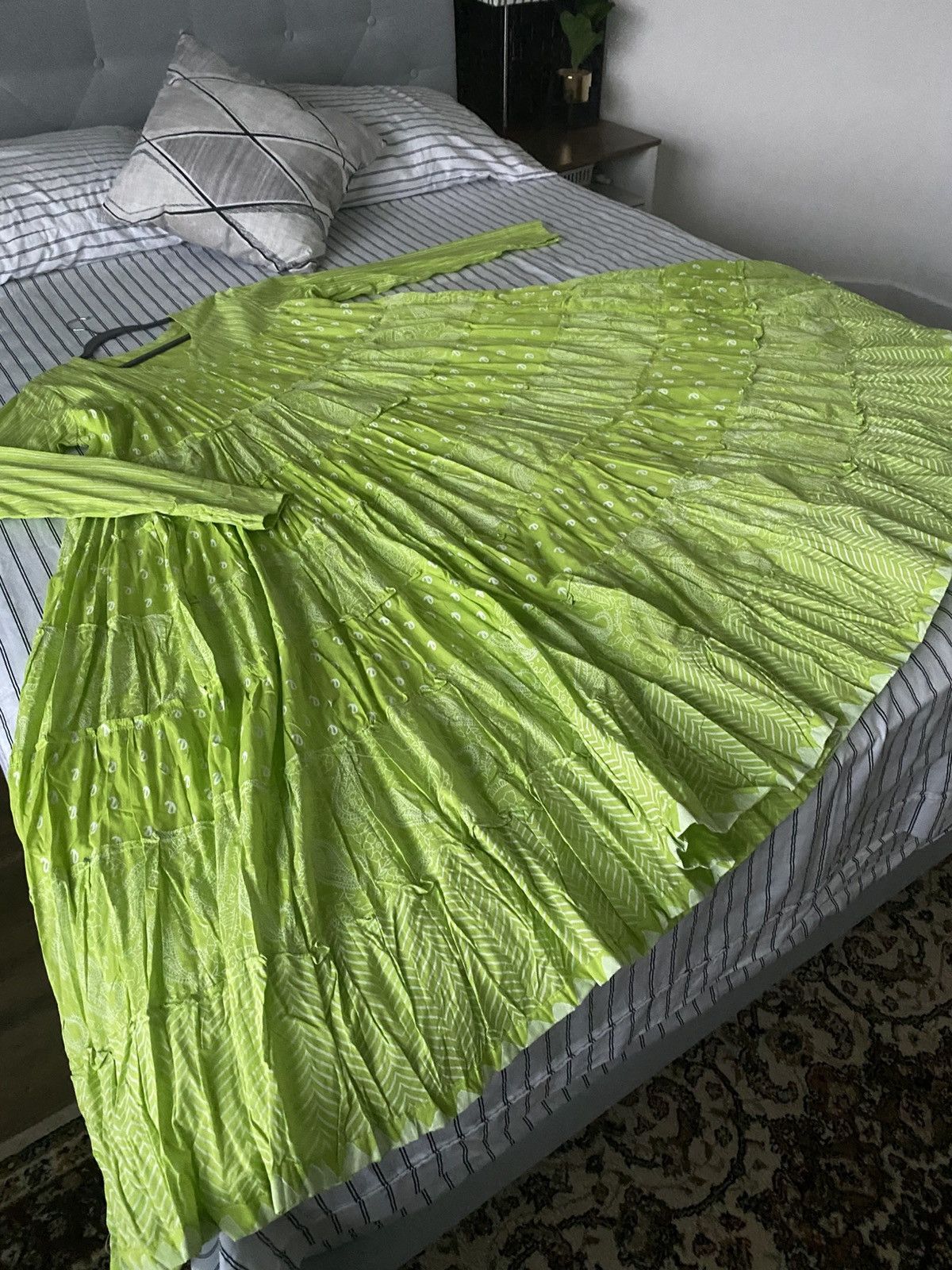 Other Firdaus Khari Lime Green Printed Tiered Anarkali - Set Of 3 Size L / US 10 / IT 46 - 8 Thumbnail
