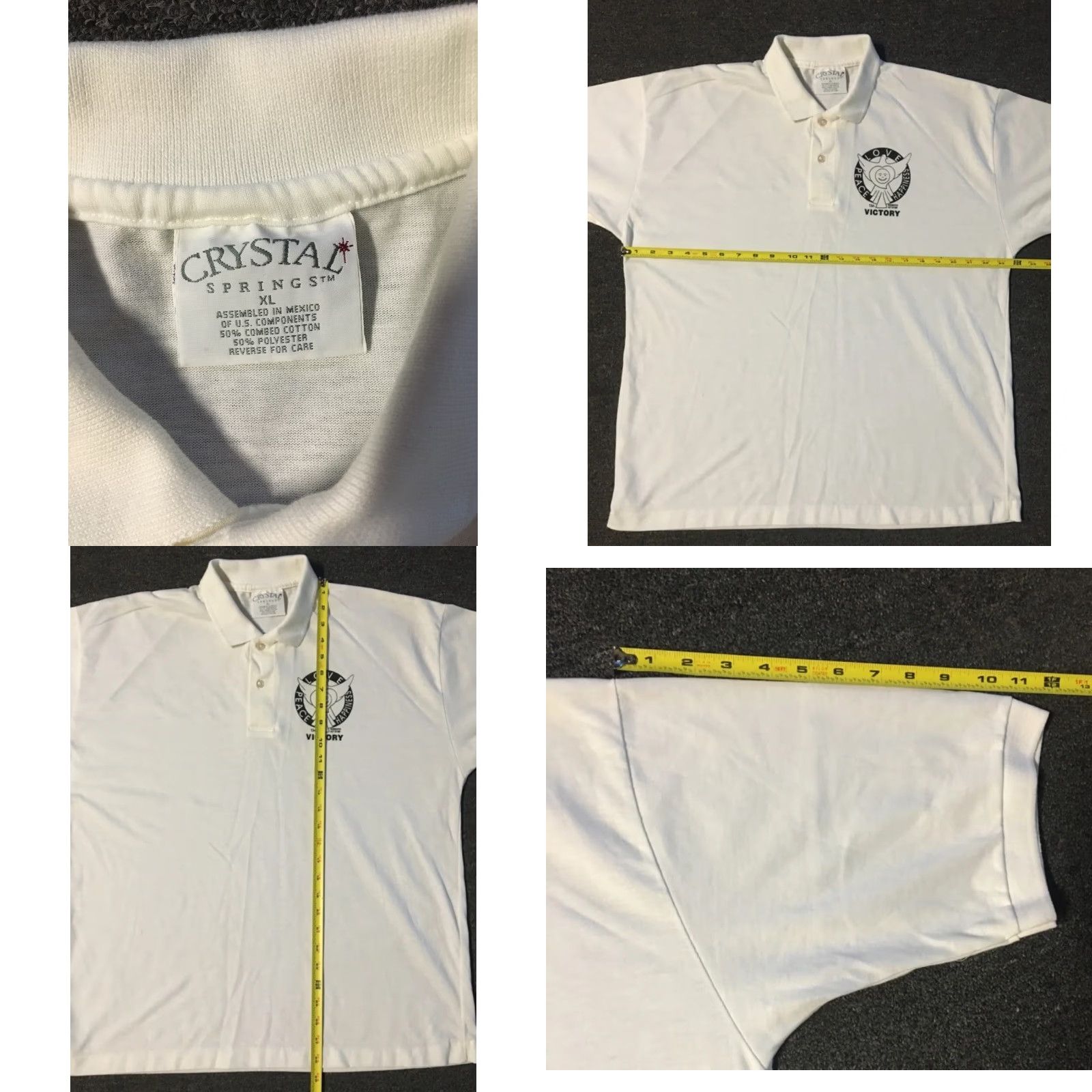 Vintage Vtg 90s Peace Love Happiness Polo Shirt XL Kindness Friendship Heart Grunge 80s Shirt Mens XL White Size US XL / EU 56 / 4 - 8 Thumbnail
