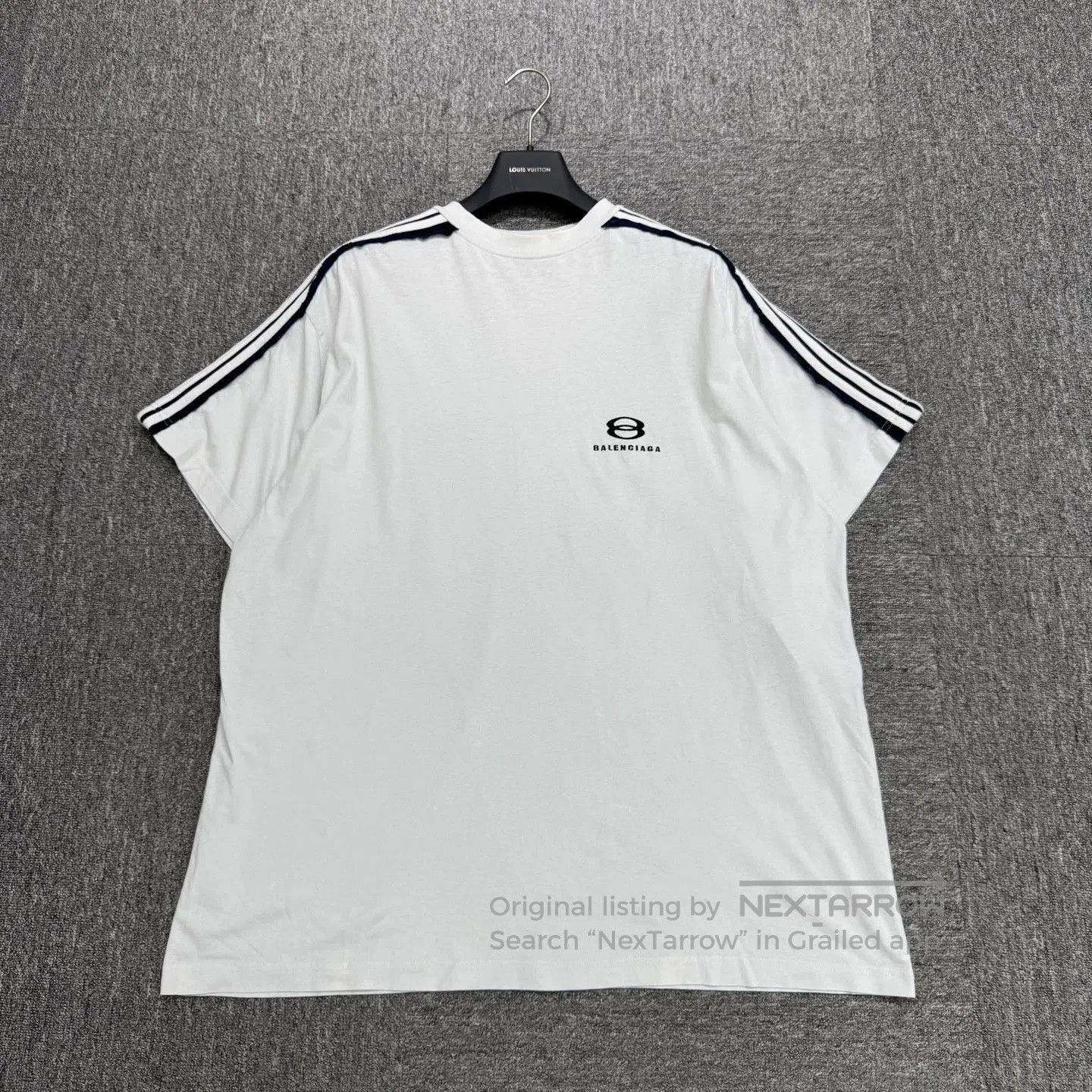 Balenciaga White Short Sleeve Shirt with Striped Sleeves. Size US M / EU 48-50 / 2 - 1 Thumbnail