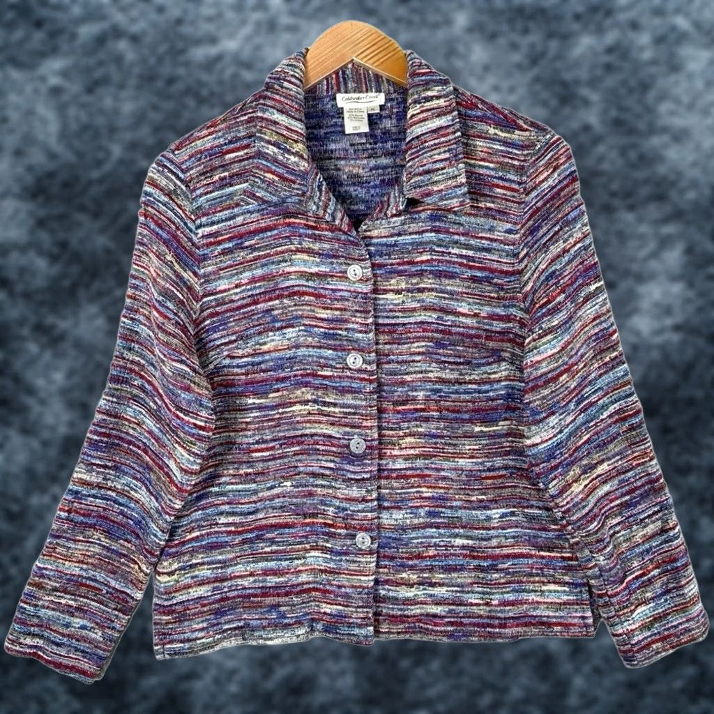 Coldwater Creek Coldwater Creek Jacket Womens PL Multicolor Tweed Boho Textured Shacket Shirt Jacket Petite Shirt Jacket Womens Size L / US 10 / IT 46 - 1 Thumbnail