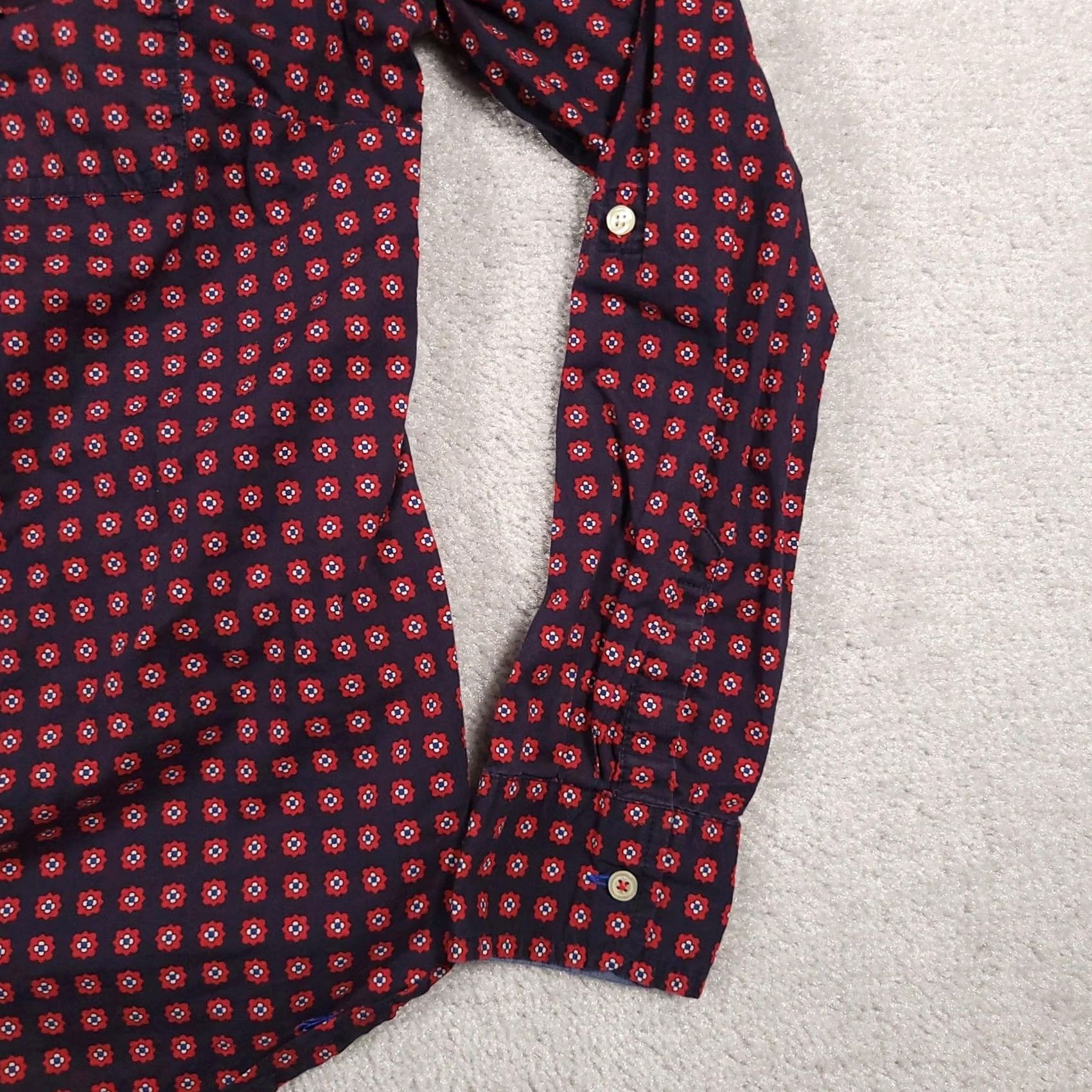 Talbots Talbots Shirt Womens 6 Navy Floral Button-Up Long Sleeve Pearl Snap Western Embroidered Bow Size M / US 6-8 / IT 42-44 - 4 Thumbnail