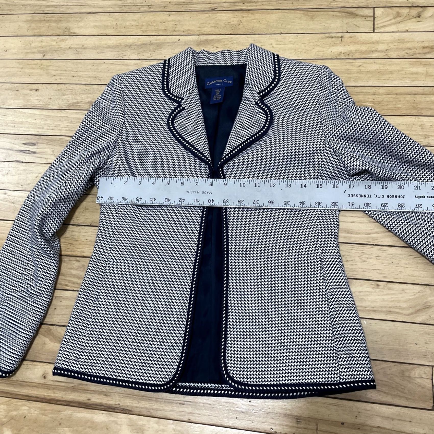 Charter Club VINTAGE CHARTER CLUB Linen Jacket Women 2P Black White HOUNDSTOOTH Beaded Knit Cardigan Old Money Jacket Womens Size XS / US 0-2 / IT 36-38 - 7 Thumbnail