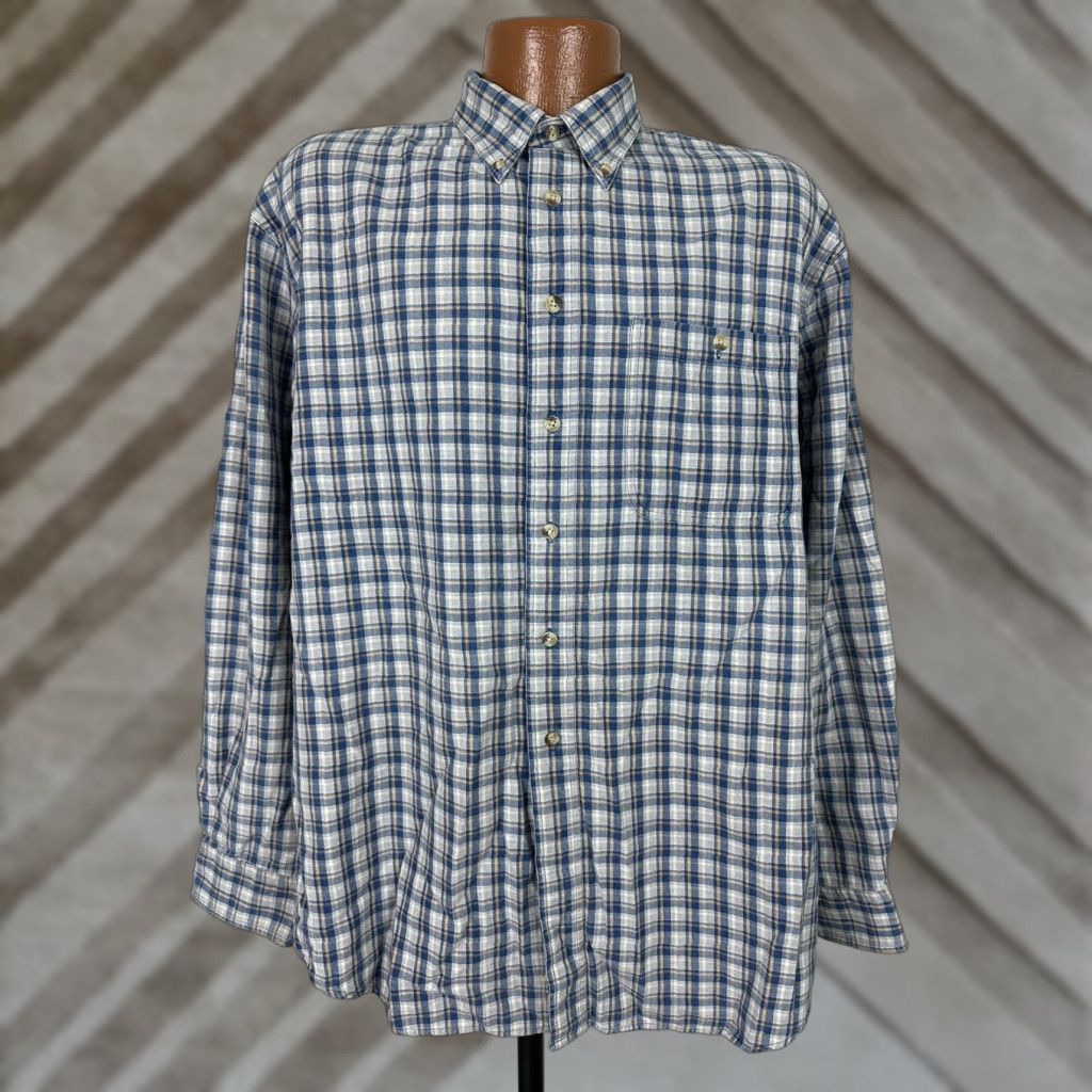 Vintage VINTAGE Trader Bay Oxford Shirt Men Large Gray Blue Plaid Button-Up Heavy Cotton Casual Size US L / EU 52-54 / 3 - 1 Thumbnail