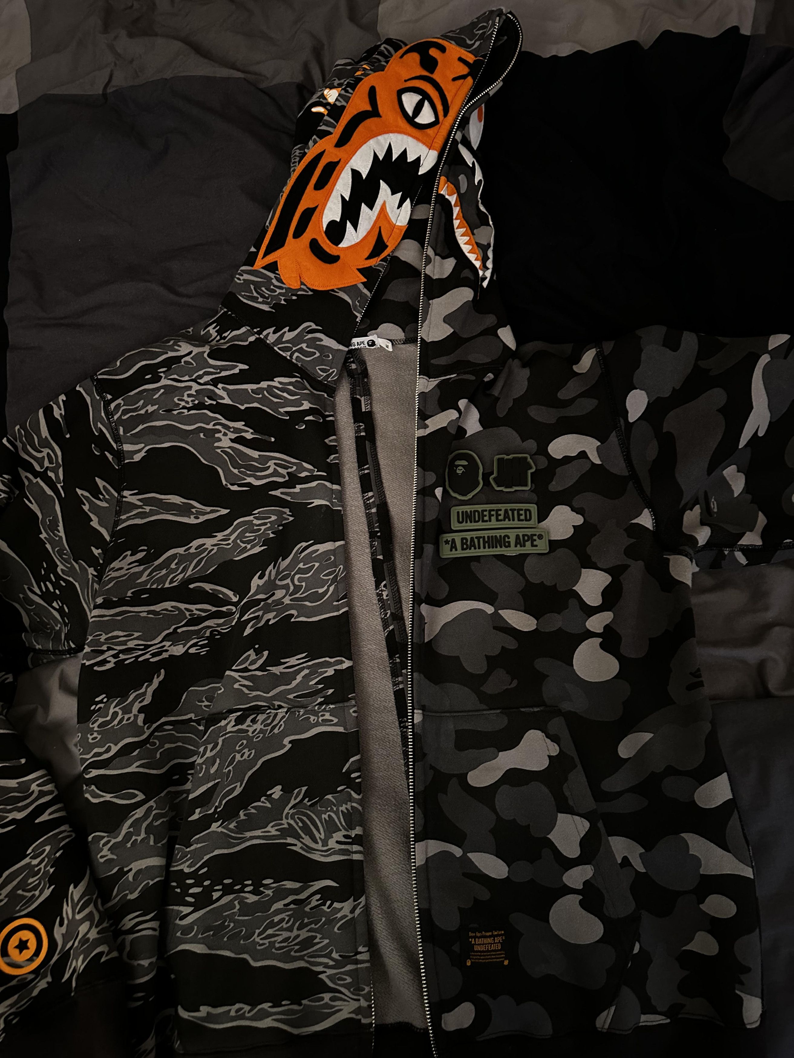 Bape x undefeated tiger shark half full zip hoodie black clearance