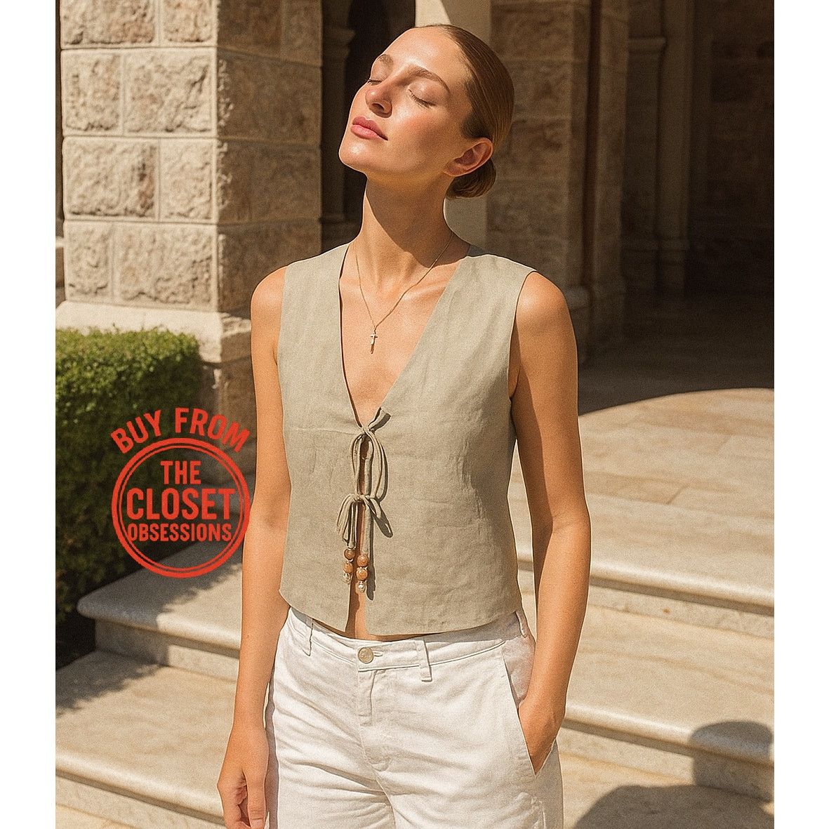 Zara ZARA Linen Tie-Front Vest NWT Size US L / EU 52-54 / 3 - 7 Thumbnail