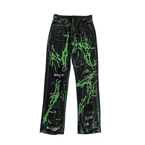 VIBE Fluorescent green ink splashed hole washed distressed jeans Size US 30 / EU 46 - 3 Thumbnail