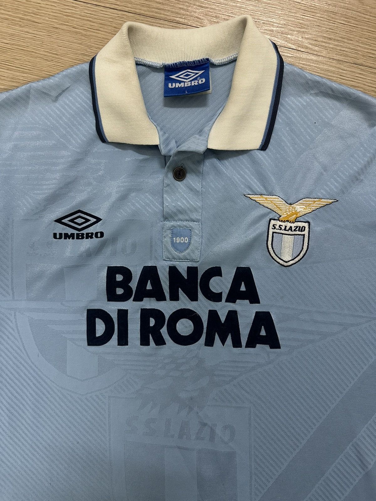 Umbro × Vintage Vintage 1995 Lazio Banca Di Roma Home Kit Umbro Jersey Size US L / EU 52-54 / 3 - 6 Thumbnail