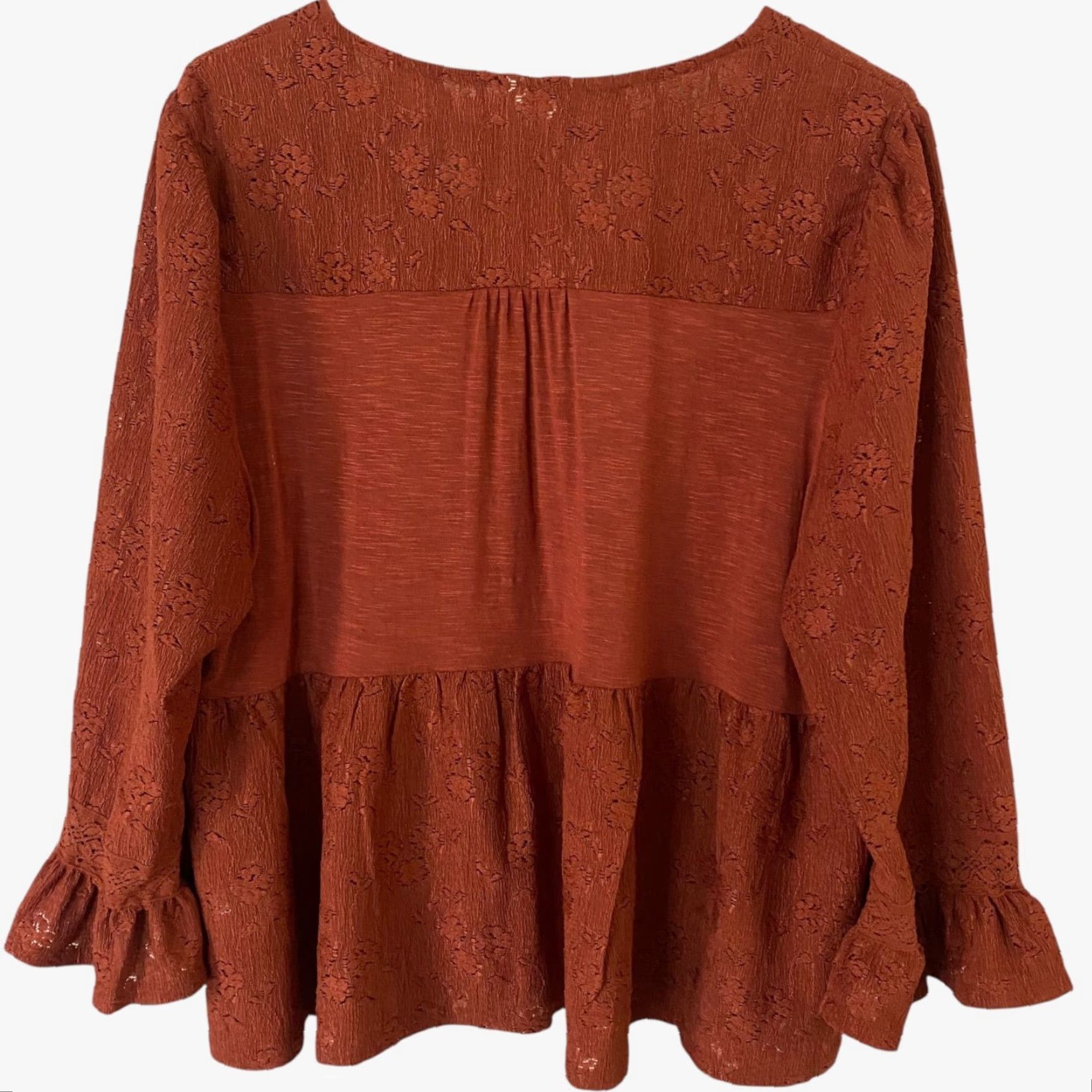 Frye Frye And Co. Blouse V-Neck 3/4 Sleeve Bohemian Lace Flutter Orange XL Womens Size XL / US 12-14 / IT 48-50 - 4 Thumbnail