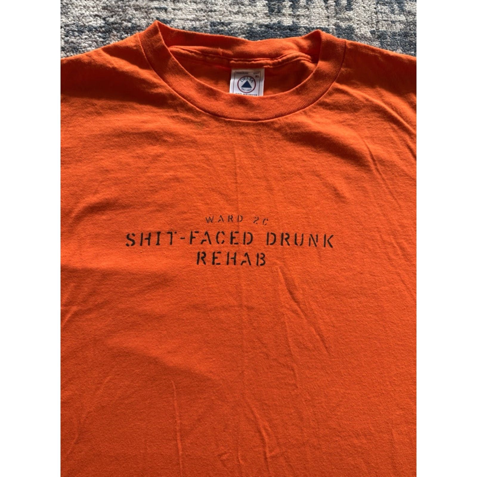 Delta VINTAGE Delta Sh*t Faced Drunk Rehab T Shirt XL State Psychiatric Center 90s 2C Funny Graphic Print Crew Neck Short Sleeve Men Logo Orange Cotton Size US XL / EU 56 / 4 - 2 Thumbnail