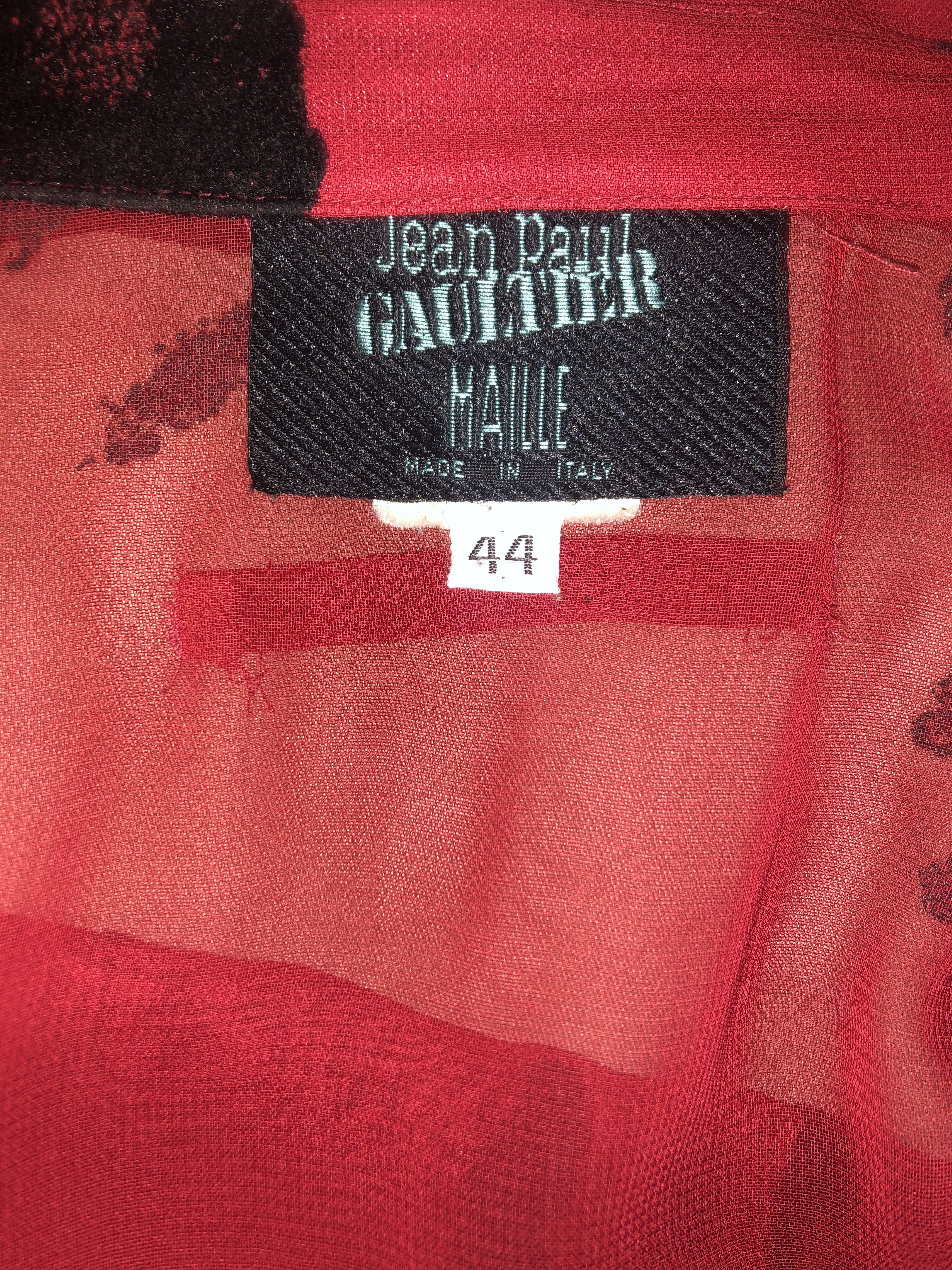 Jean Paul Gaultier 1991 "Hands" Print Oversized Red Shirt Size L / US 10 / IT 46 - 8 Thumbnail