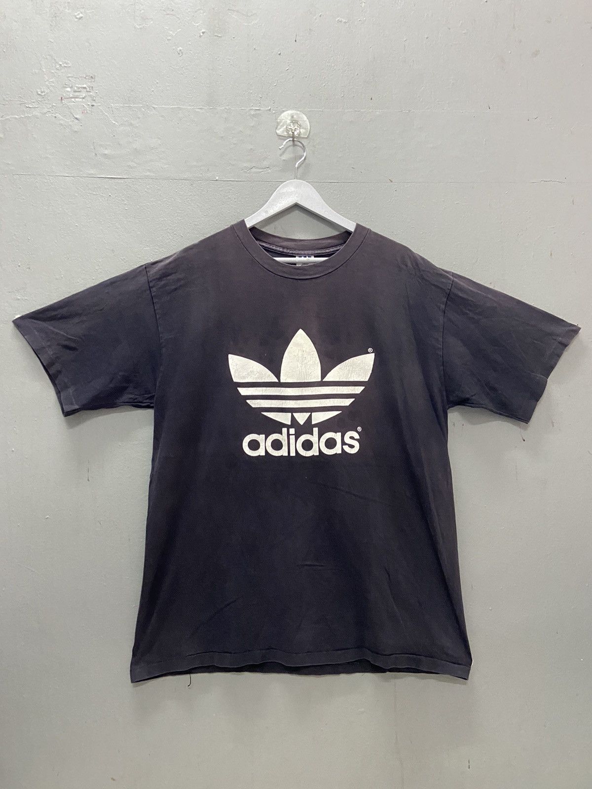 VINTAGE ADIDAS TREFOIL MIRROR PRINT SUN FADED TEE SHIRT
