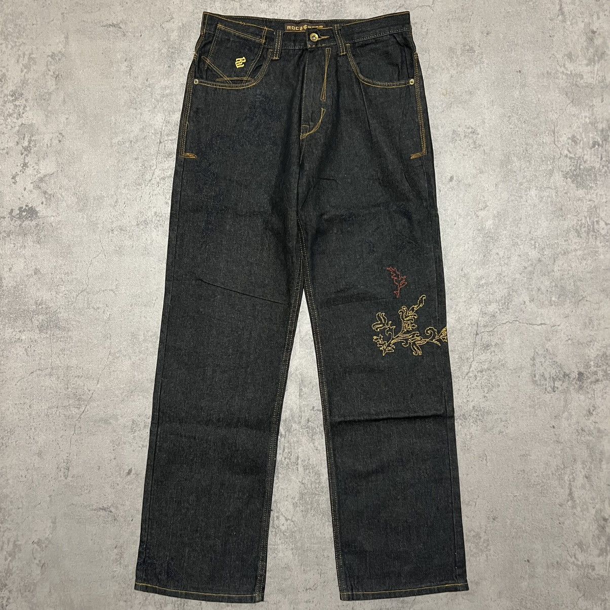 Rocawear Rocawear Wrap Around Embroidery Raw Denim Jeans Size US 32 / EU 48 - 2 Thumbnail