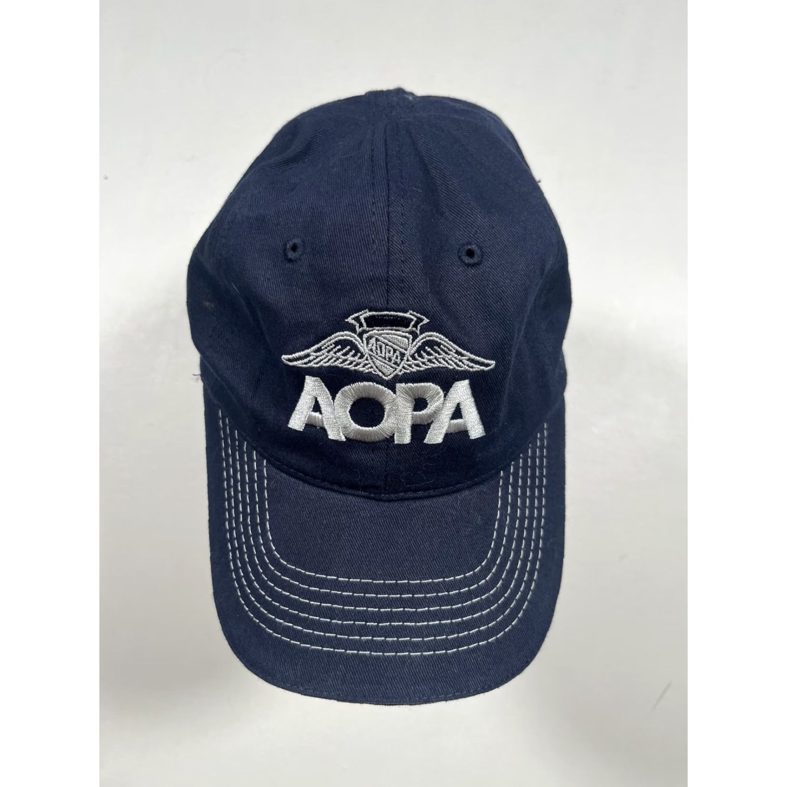 Vintage AOPA Hat Cap Blue One Size Adjustable Mens Baseball Cap Twill Strap Back Navy Blue With AOPA Wings Logo Embroidery Size ONE SIZE - 4 Thumbnail