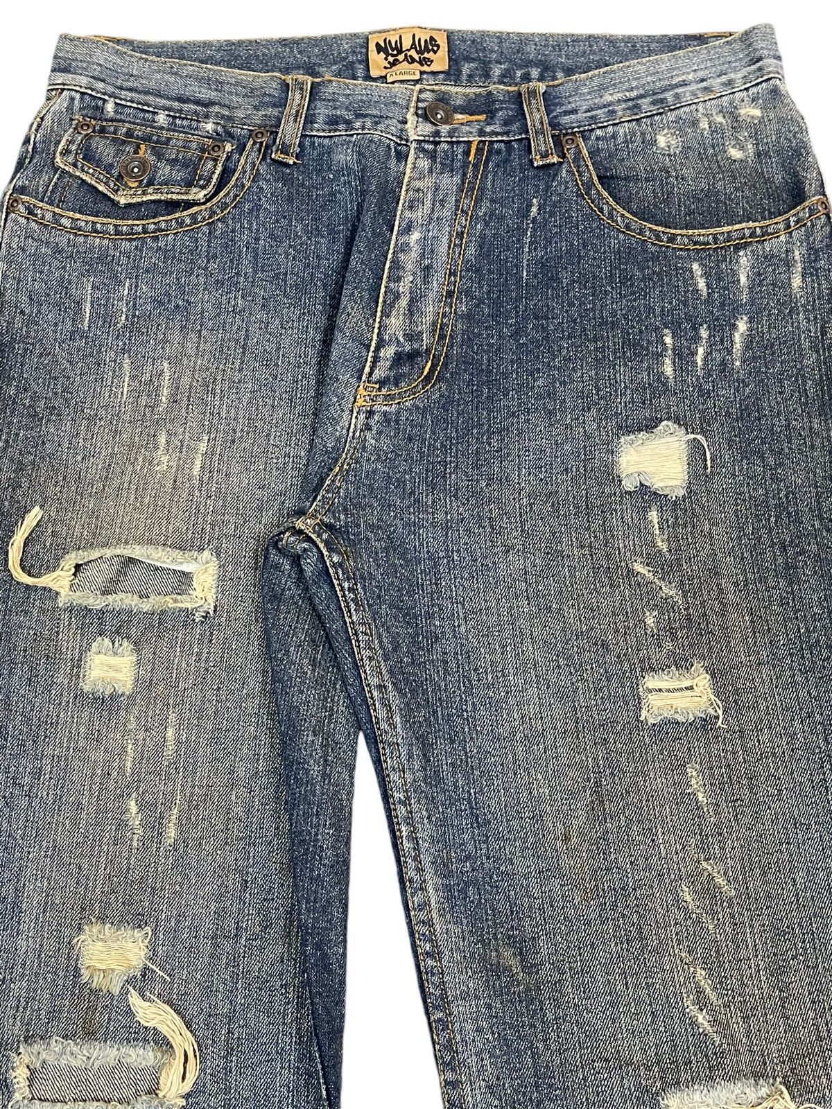 14th Addiction Vintage Japanese Nylaus Mud Wash Distressed Wide Leg Jeans Size US 32 / EU 48 - 4 Thumbnail