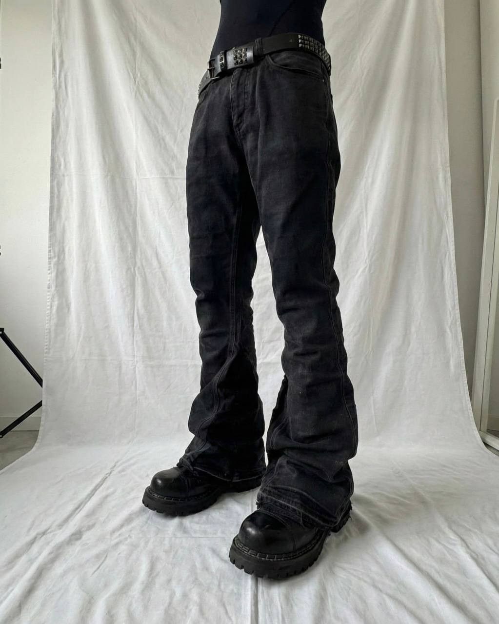 Japanese Brand Custom Black Baggy Distressed Jeans Painted Wide Leg Size US 31 - 5 Thumbnail